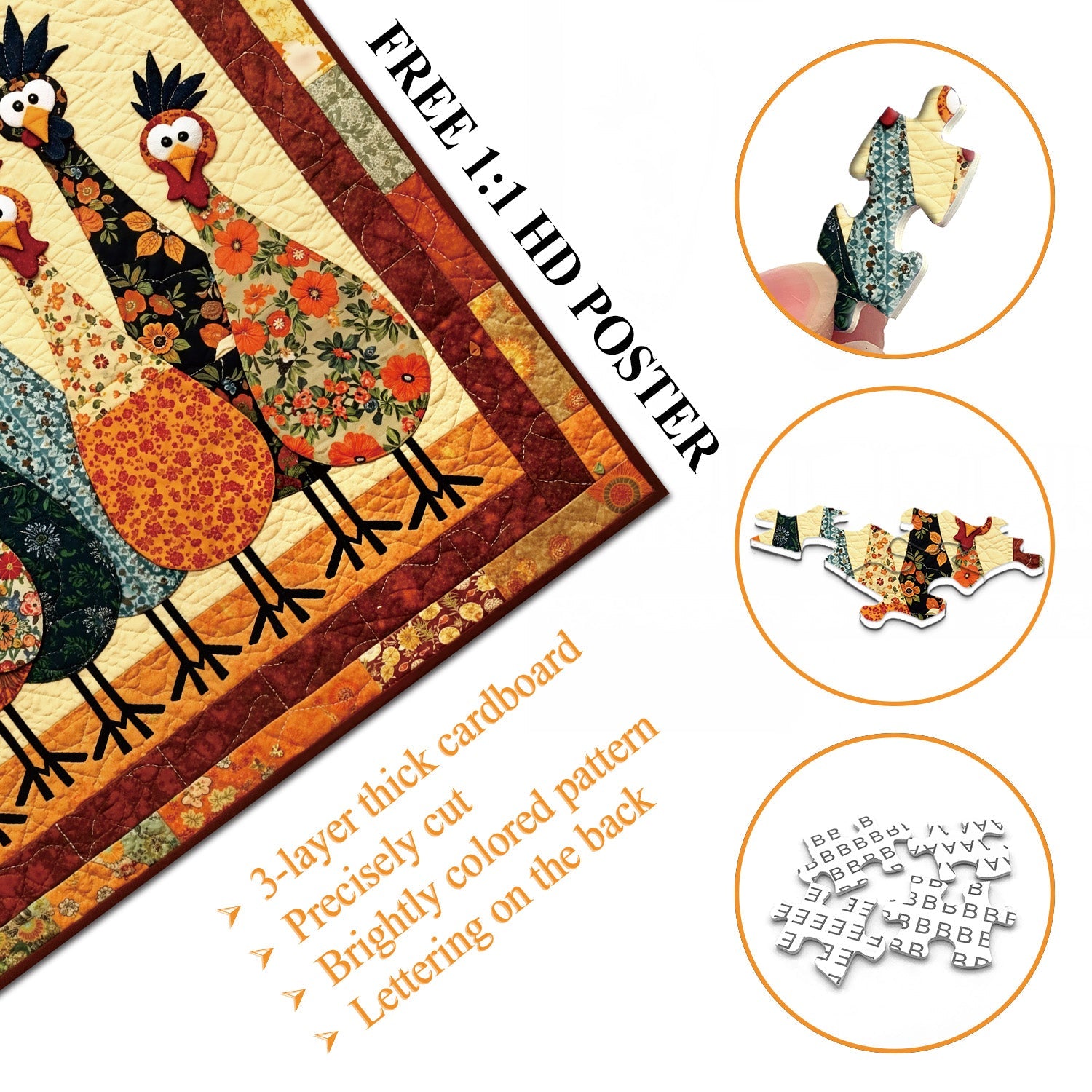 Puzzle con Polli in Tessuto, 1000 Pezzi