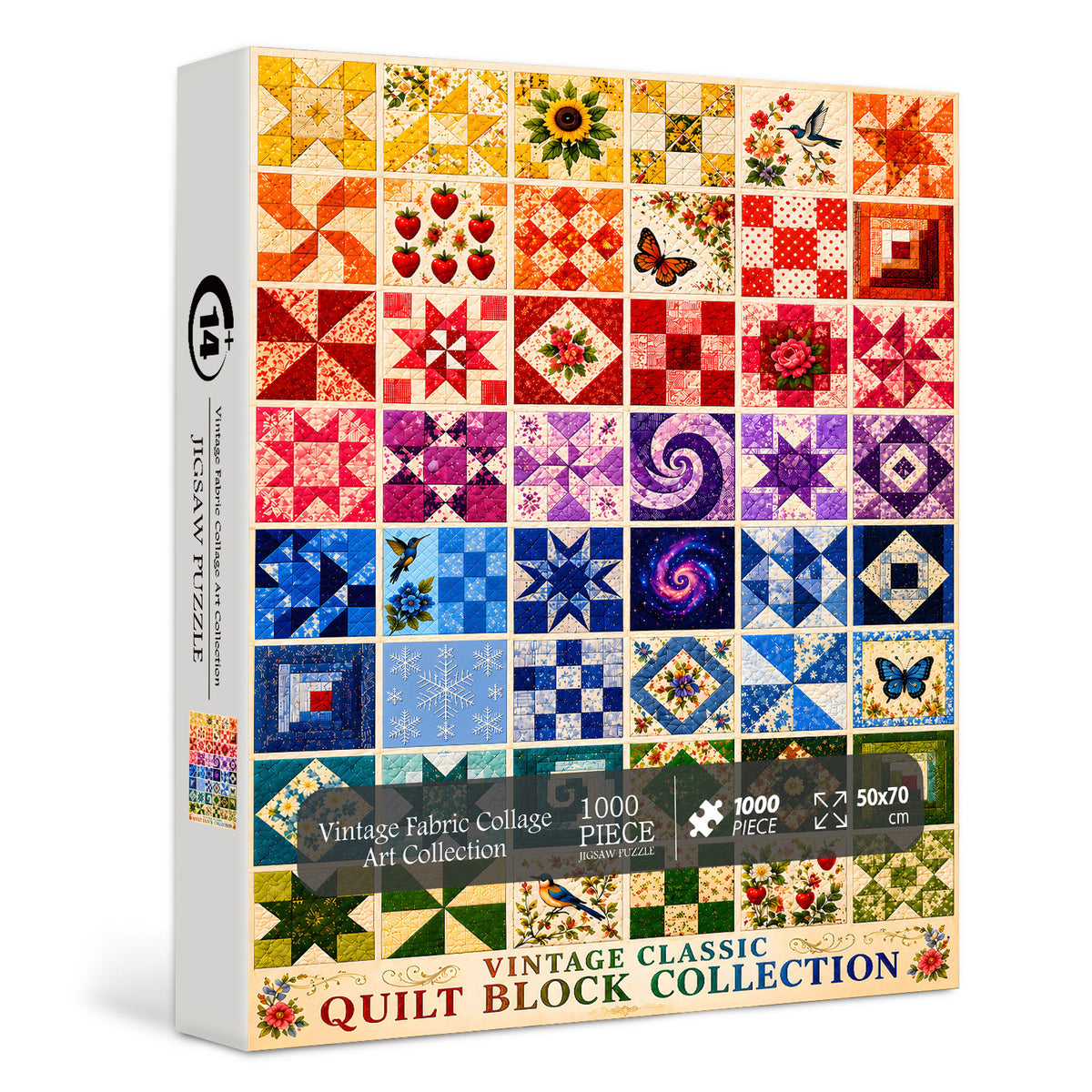Vintage Fabric Collage Art Collection Jigsaw Puzzle 1000 Pieces