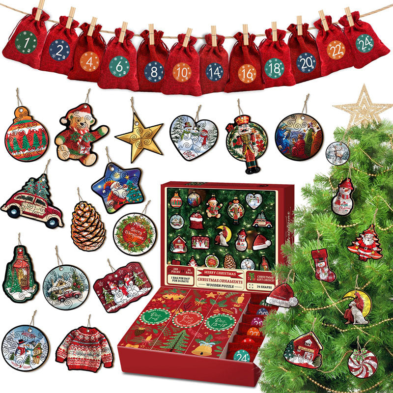 Advent Calendar Christmas Ornaments Wooden Puzzle
