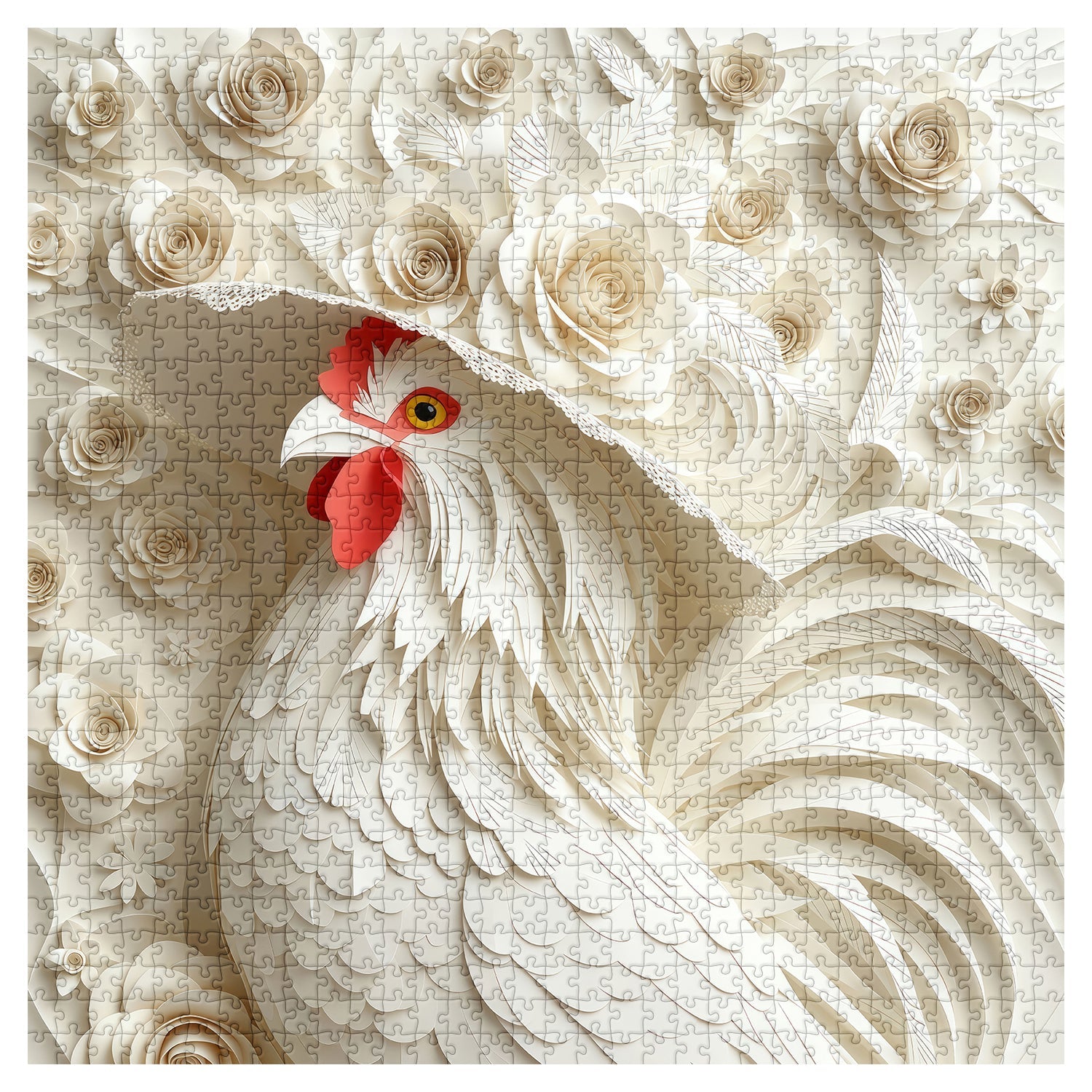 Elegant Floral Rooster Jigsaw Puzzle 1000 Pieces