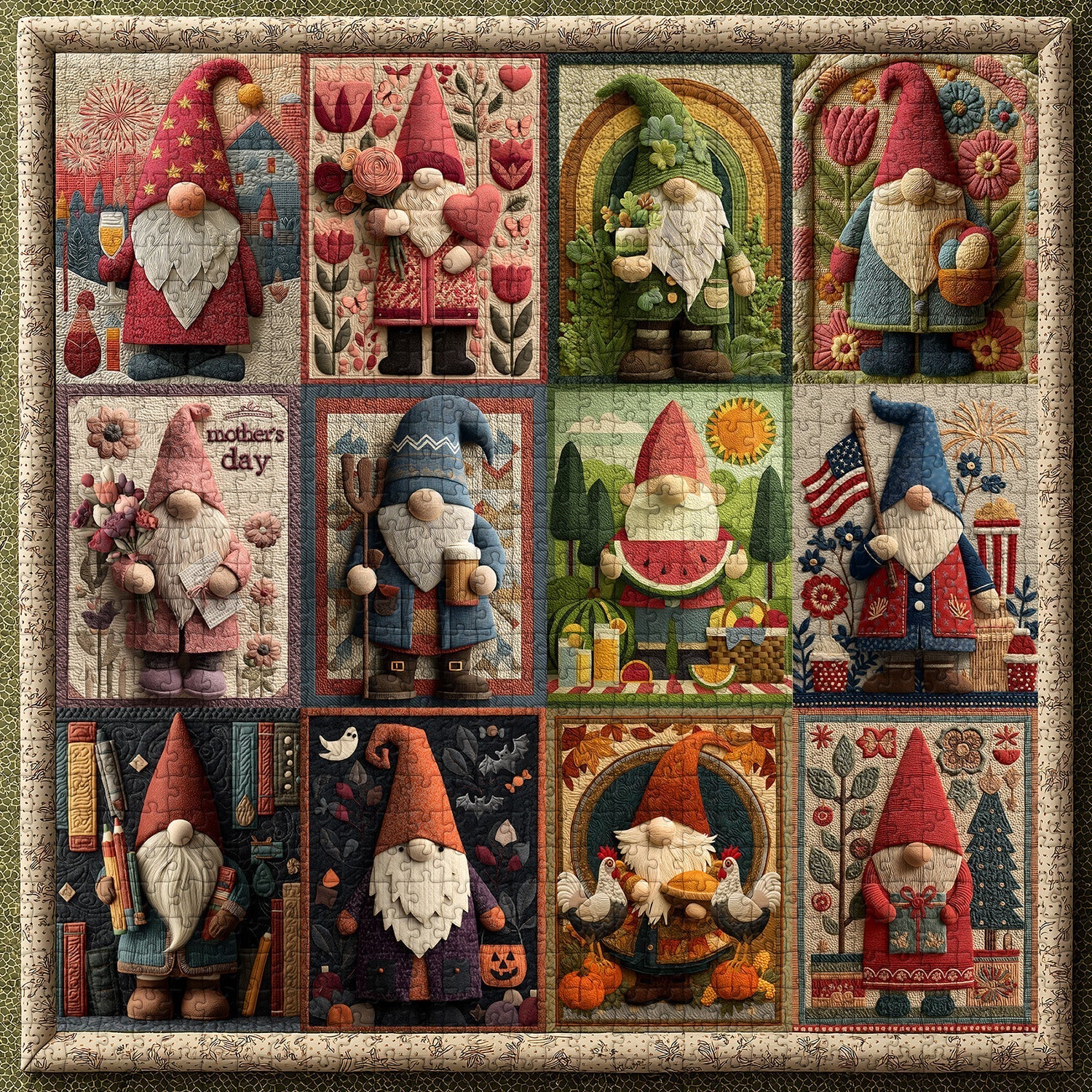 Gnome Holidays Quilt Puzzles Puzzles 1000 pièces