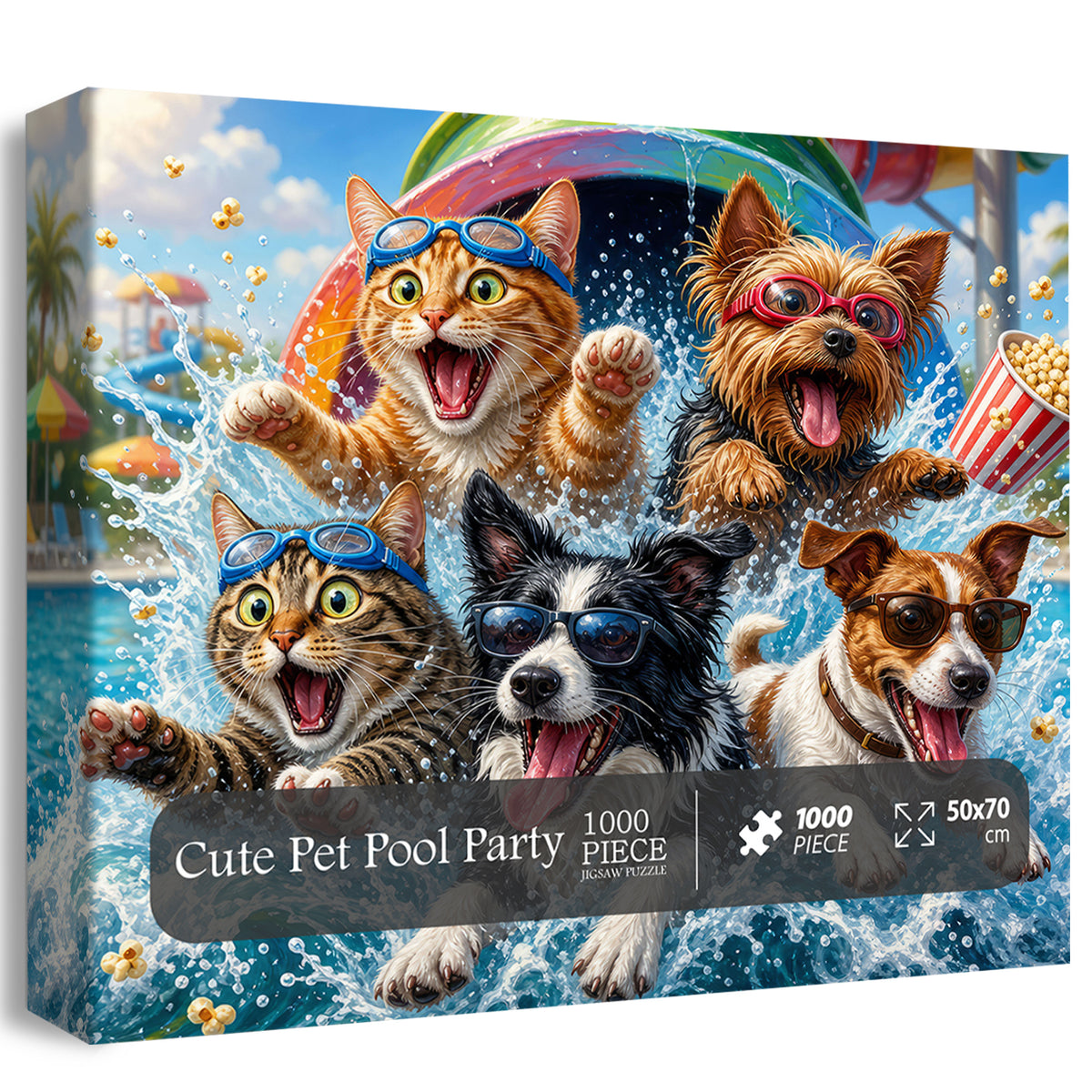 Cute Pet Pool Party Jigsaw Puzzle 1000 Pieces