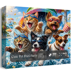 Cute Pet Pool Party Jigsaw Puzzle 1000 Pieces