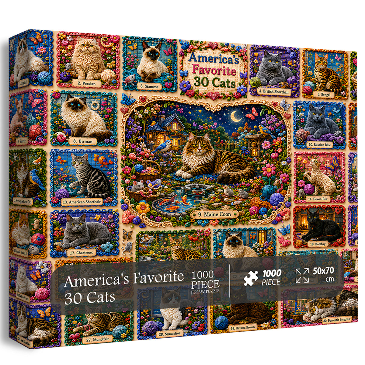 America's Favorite 30 Cats Jigsaw Puzzle 1000 Pieces
