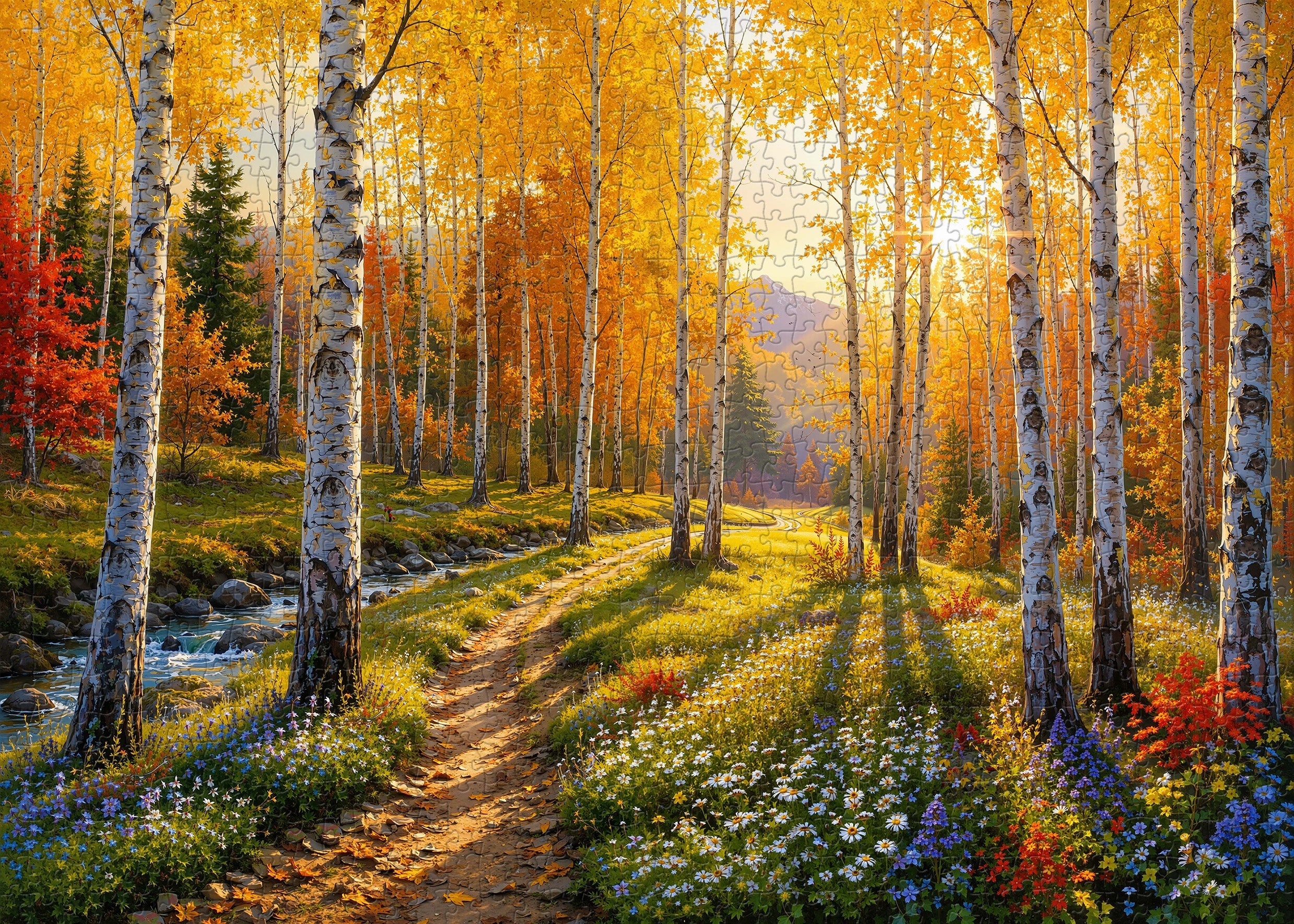Fall Birch Stream Jigsaw Puzzle 1000 Pieces