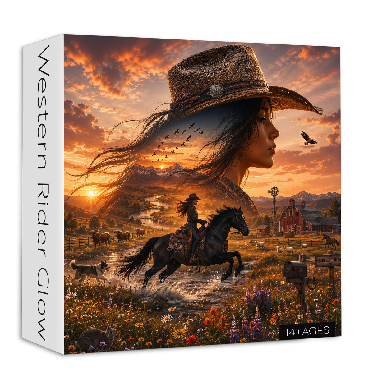 Western Rider Glow Flag Jigsaw Puzzle 1000 Pieces