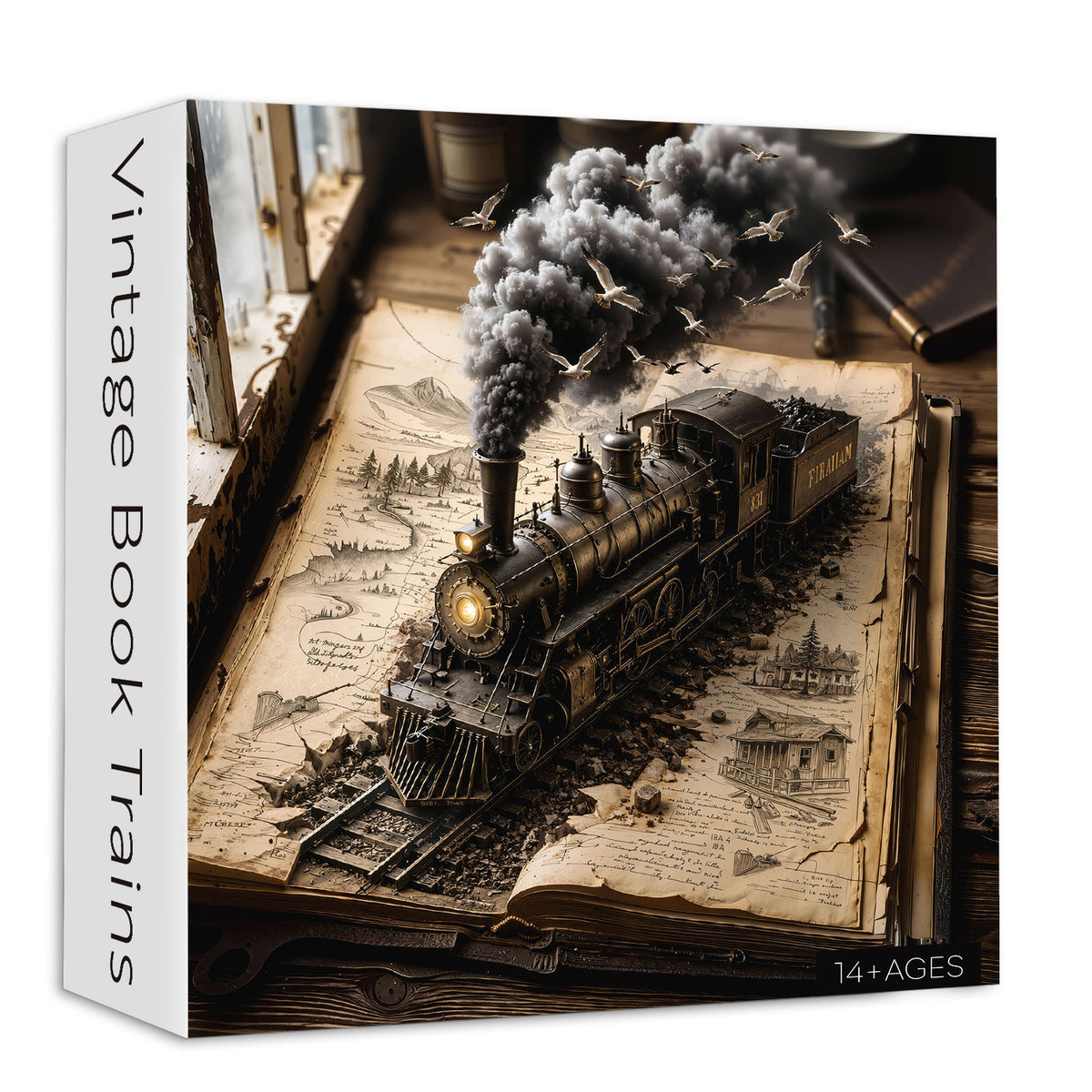 Puzzle di treni vintage con libri, 1000 pezzi