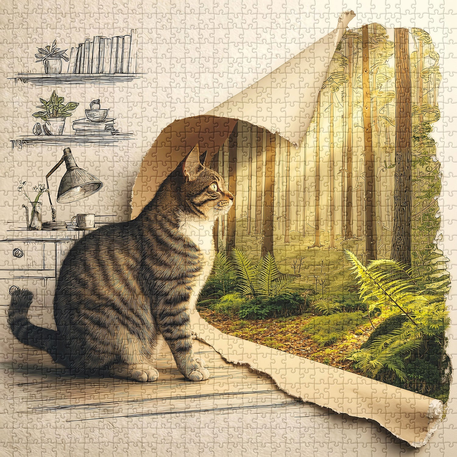 Das erforschende Katzenpuzzle 1000 Teile