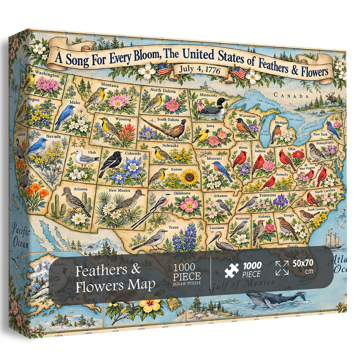 Feathers & Flowers Map Jigsaw Puzzle 1000 Pieces