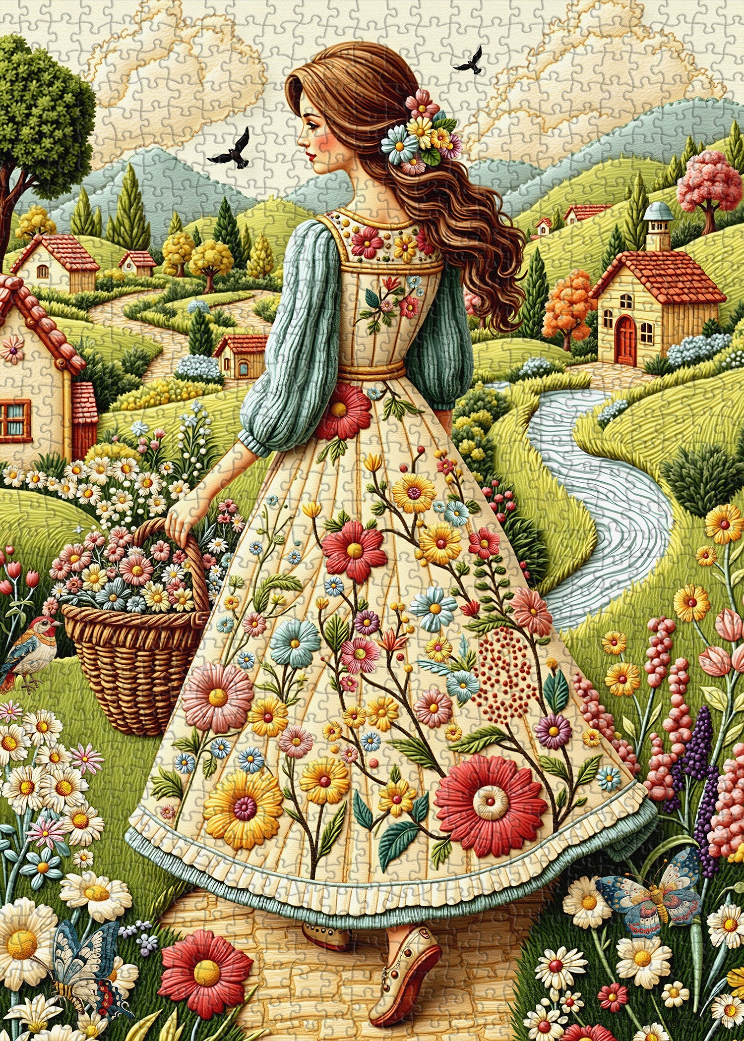 Puzzle da donna di campagna floreale, 1000 pezzi