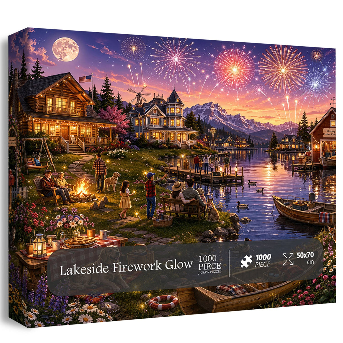 Lakeside Firework Glow Jigsaw Puzzle 1000 Pieces
