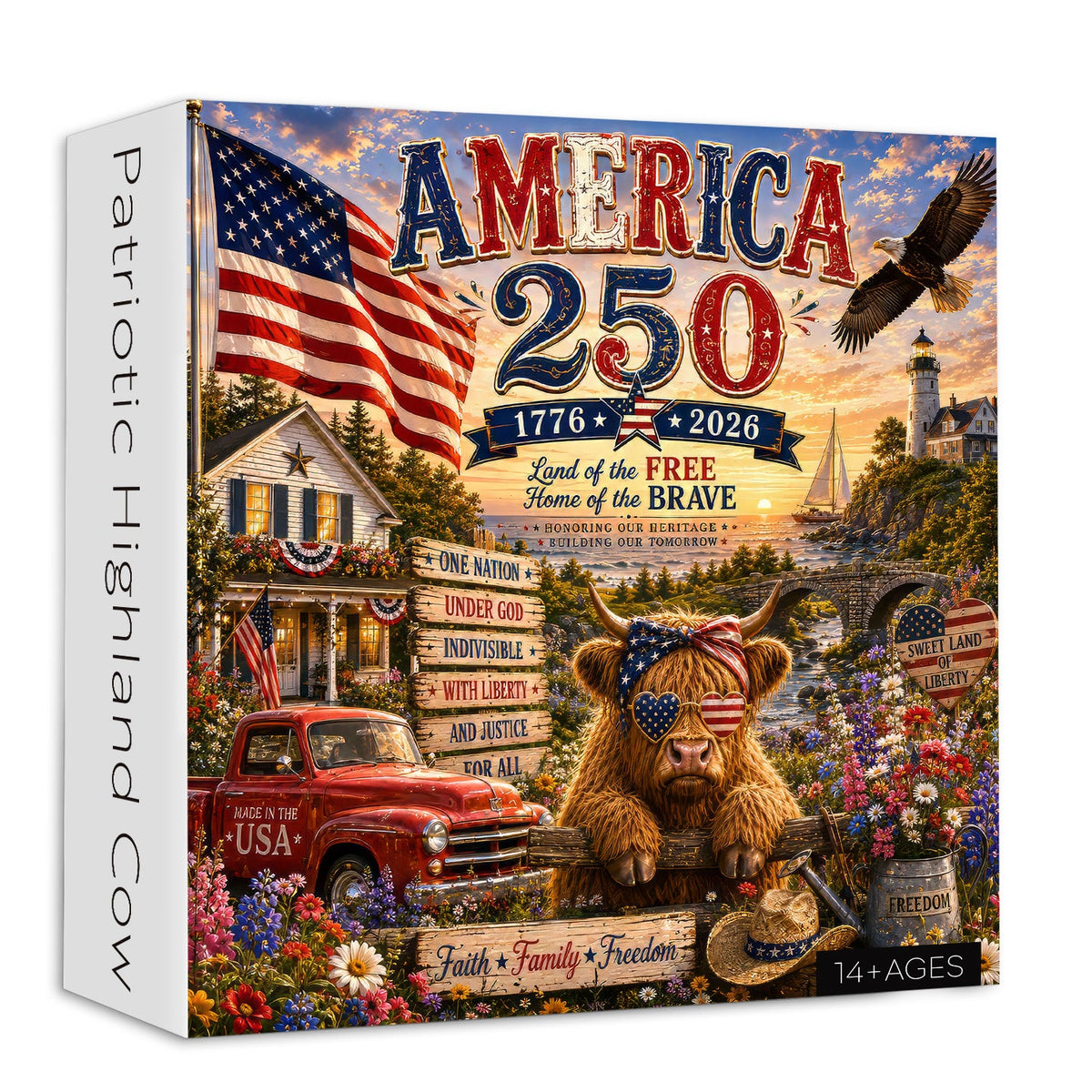 Patriotic Highland Cow Jigsaw Puzzle 1000 Pieces