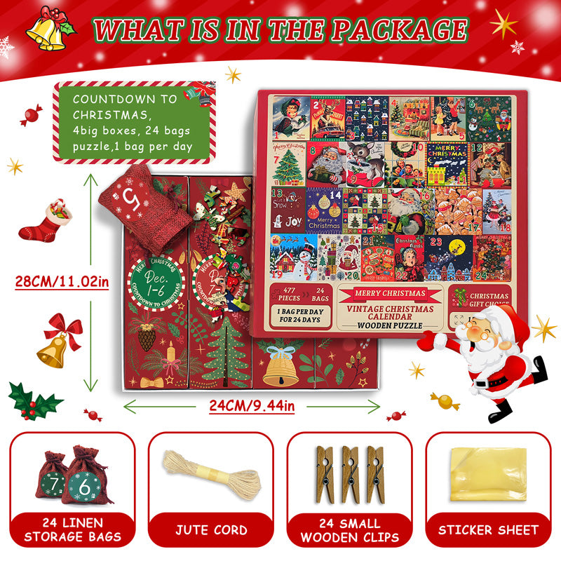 Pickforu® Vintage Christmas Calenday Wooden Jigsaw Puzzle 477 Pieces