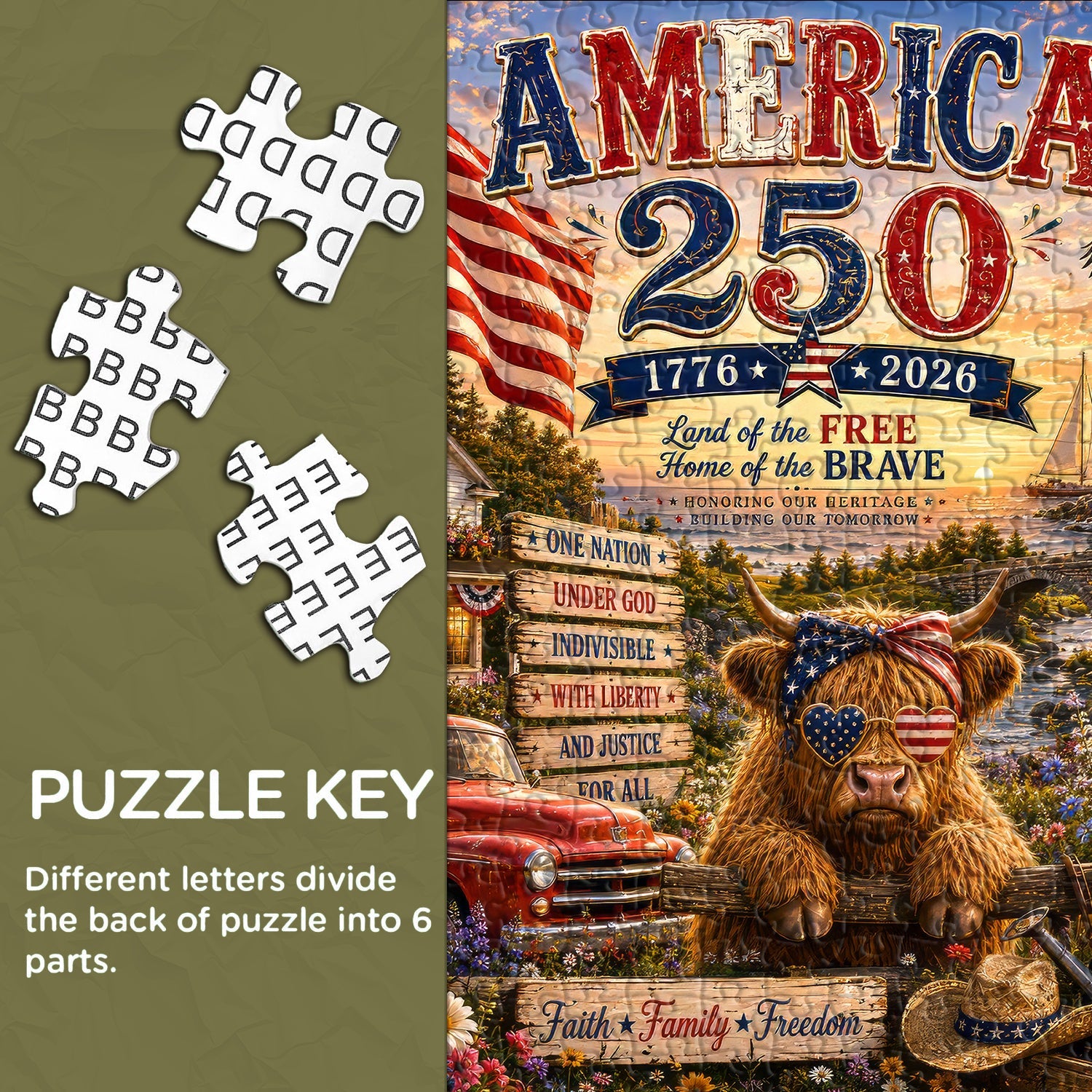 Patriotic Highland Cow Jigsaw Puzzle 1000 Pieces