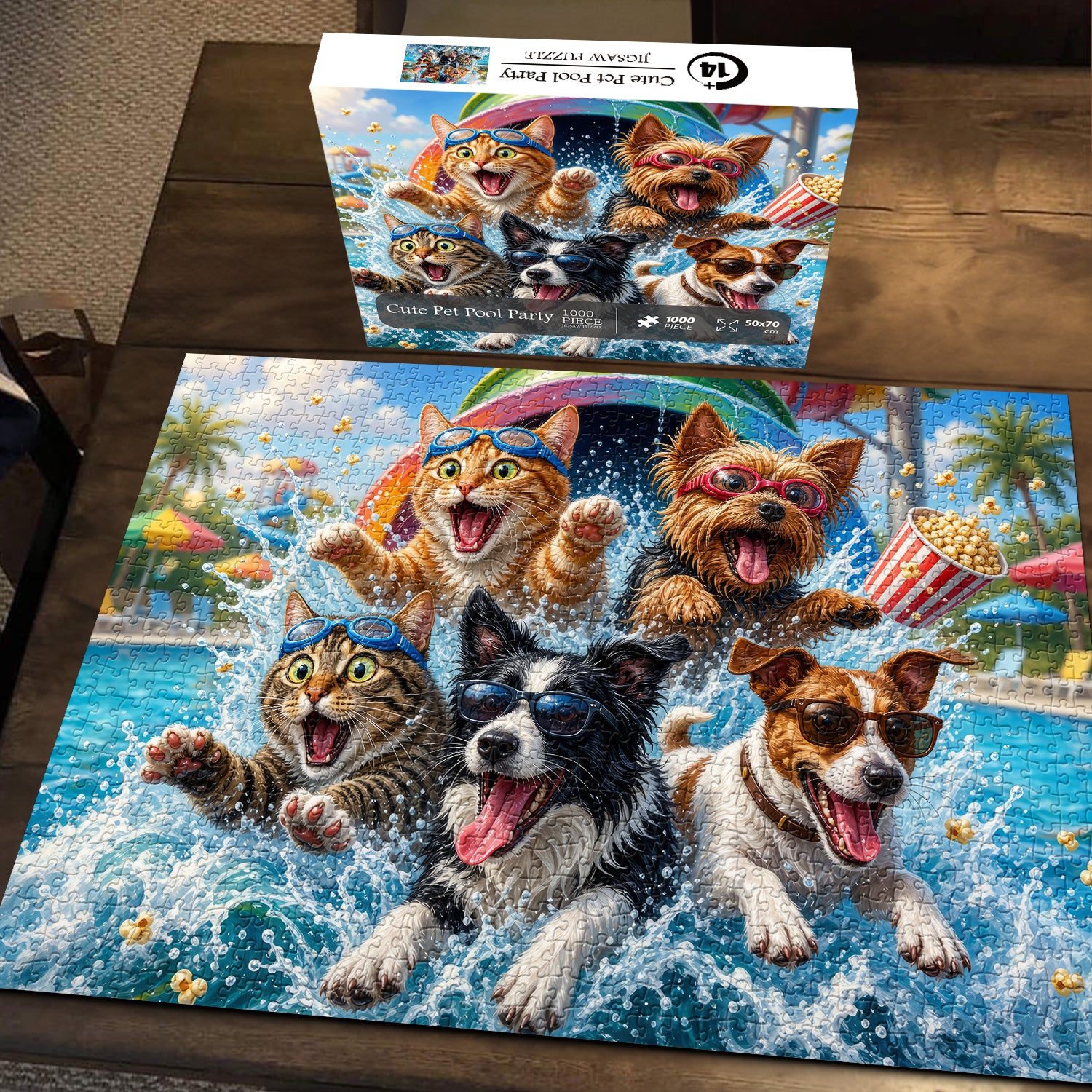 Cute Pet Pool Party Jigsaw Puzzle 1000 Pieces