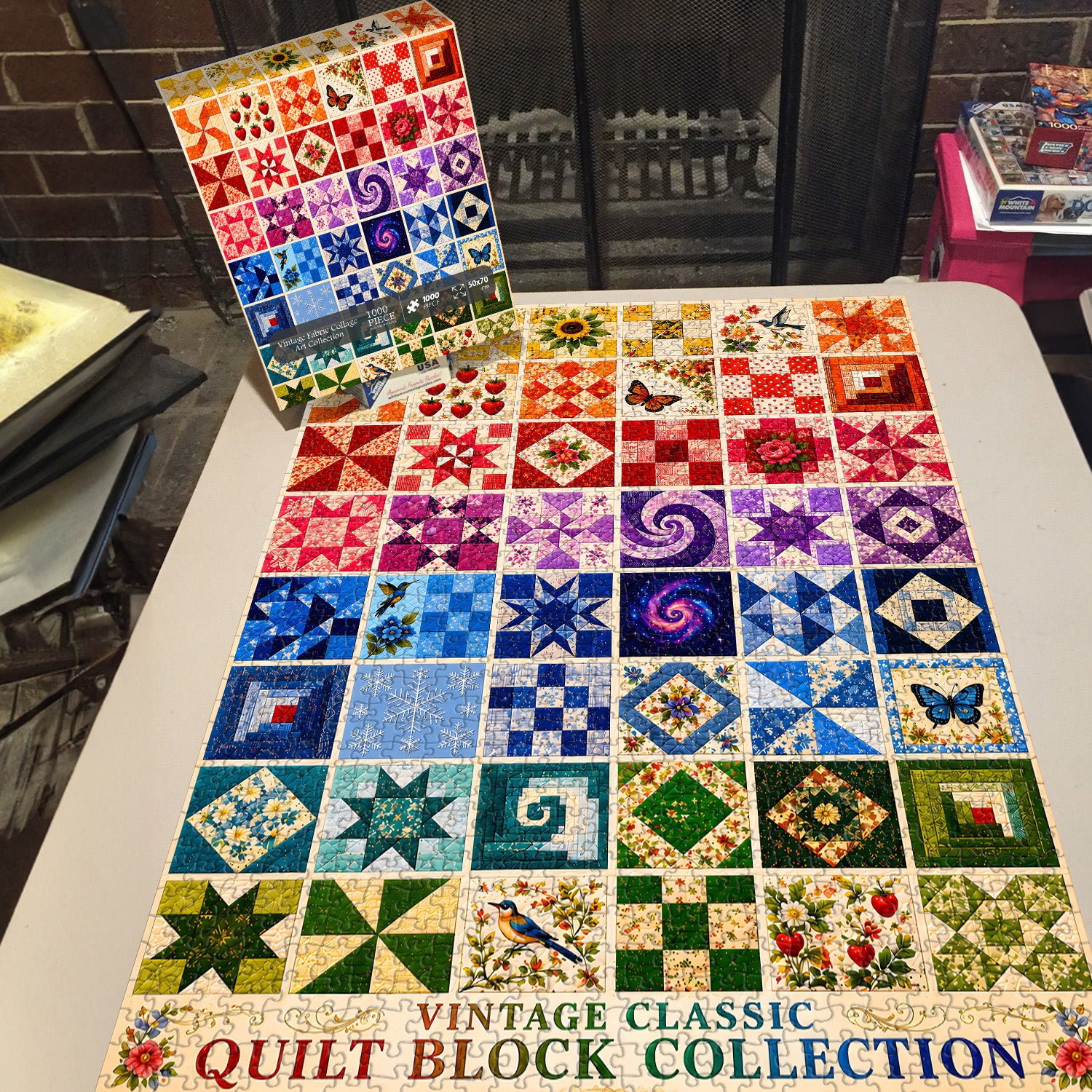 Vintage Fabric Collage Art Collection Jigsaw Puzzle 1000 Pieces