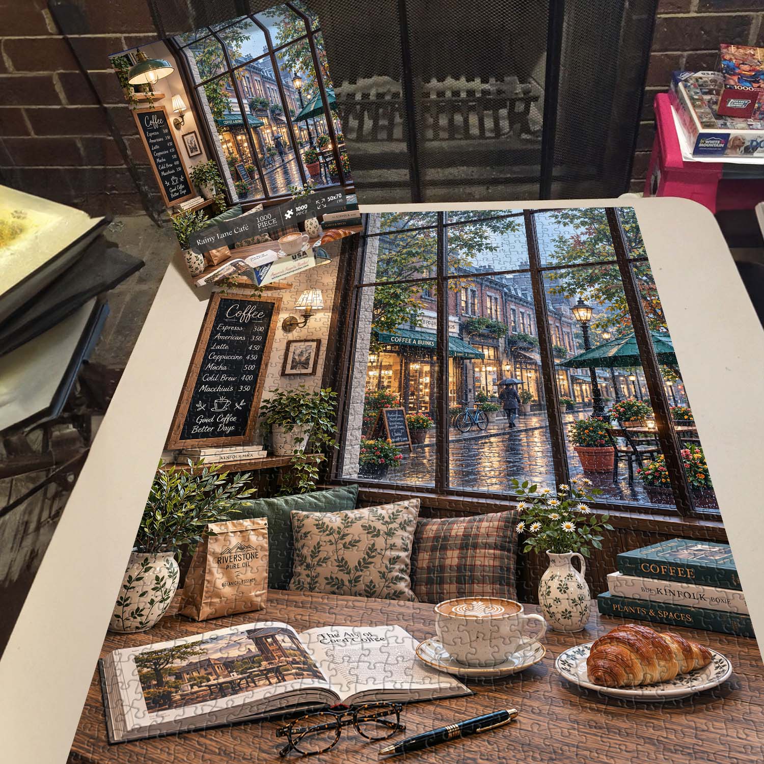 Rainy Lane Café Jigsaw Puzzle 1000 Pieces