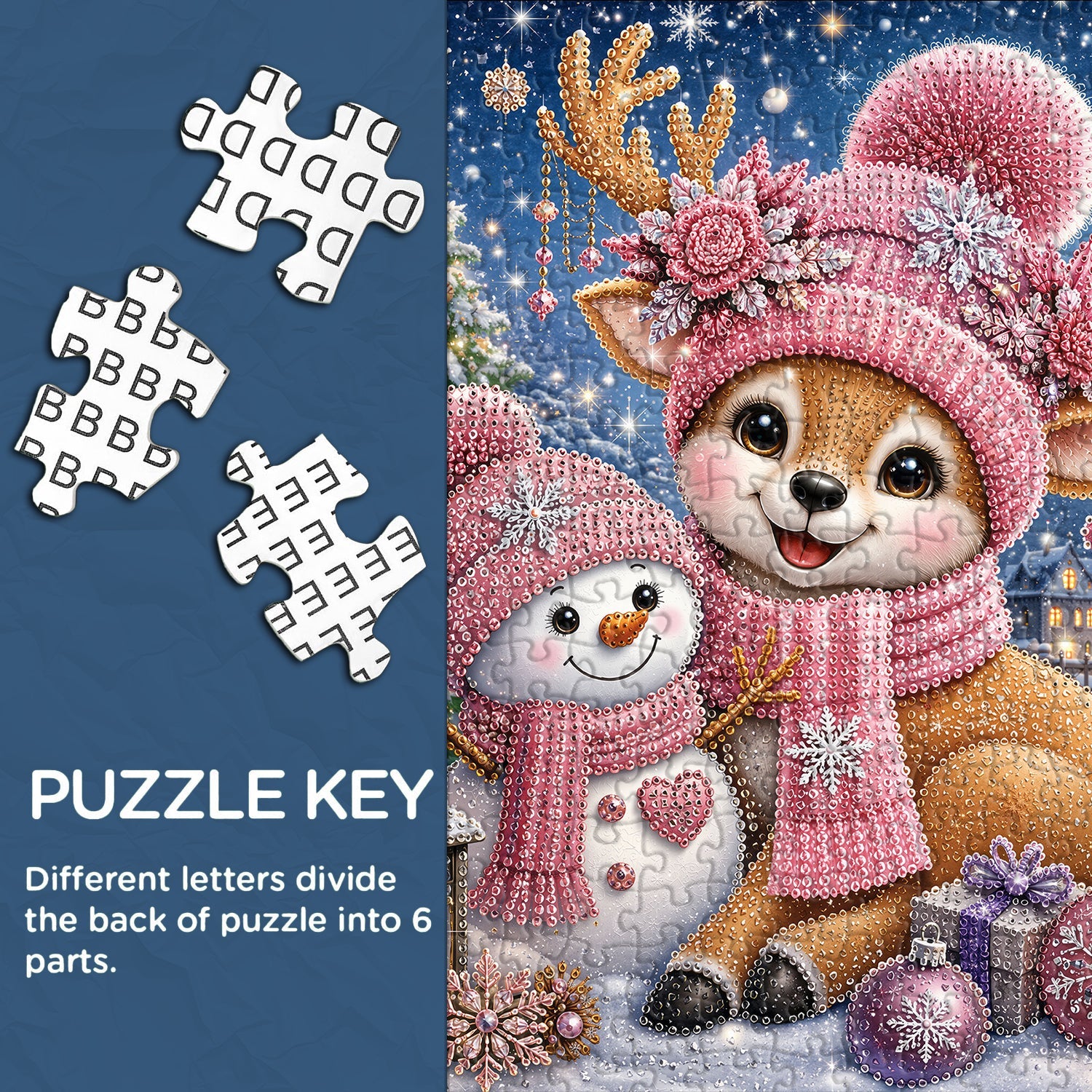 Starry Pink Reindeer Jigsaw Puzzle 1000 Pieces