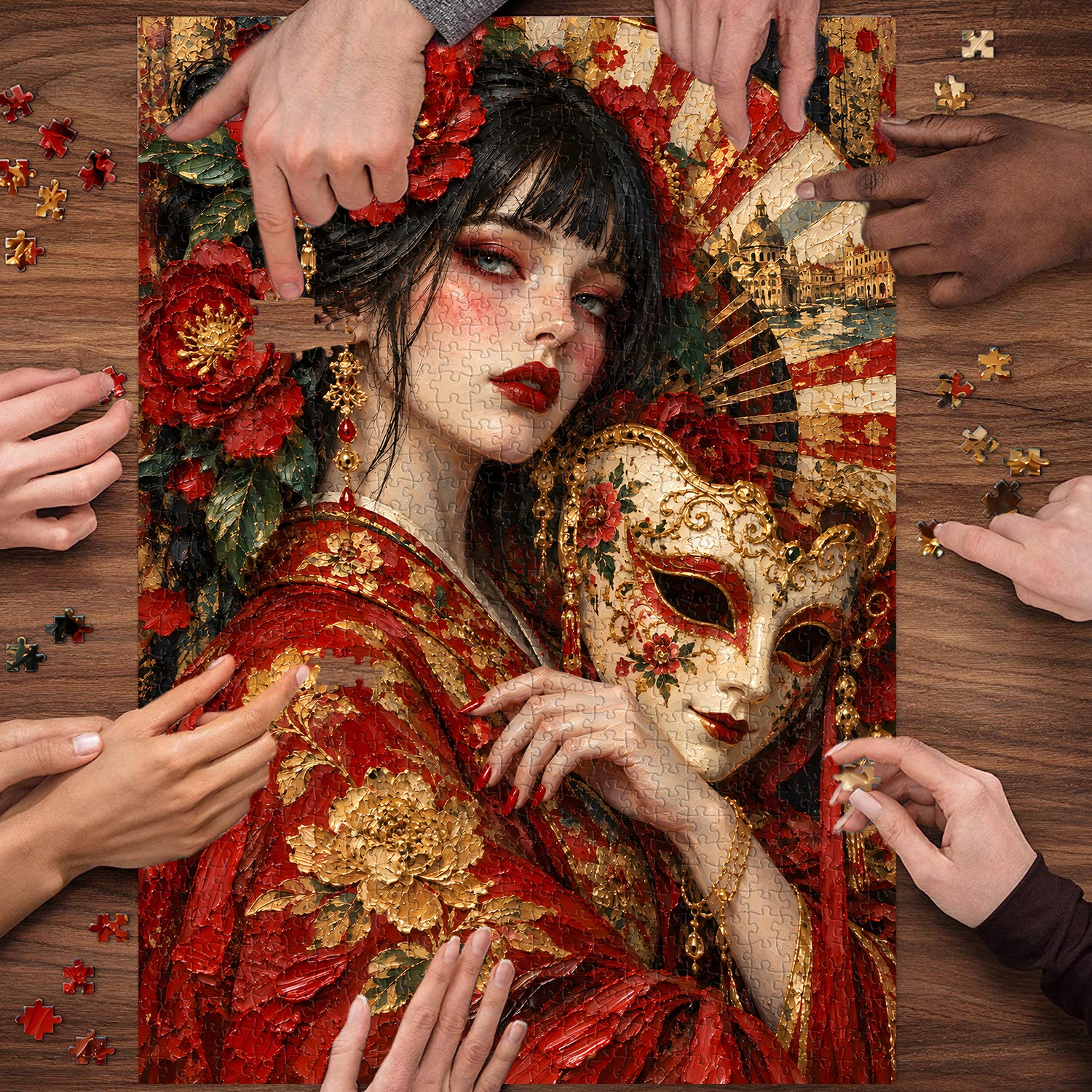 Gilded Blossom Masque Jigsaw Puzzle 1000 Pieces