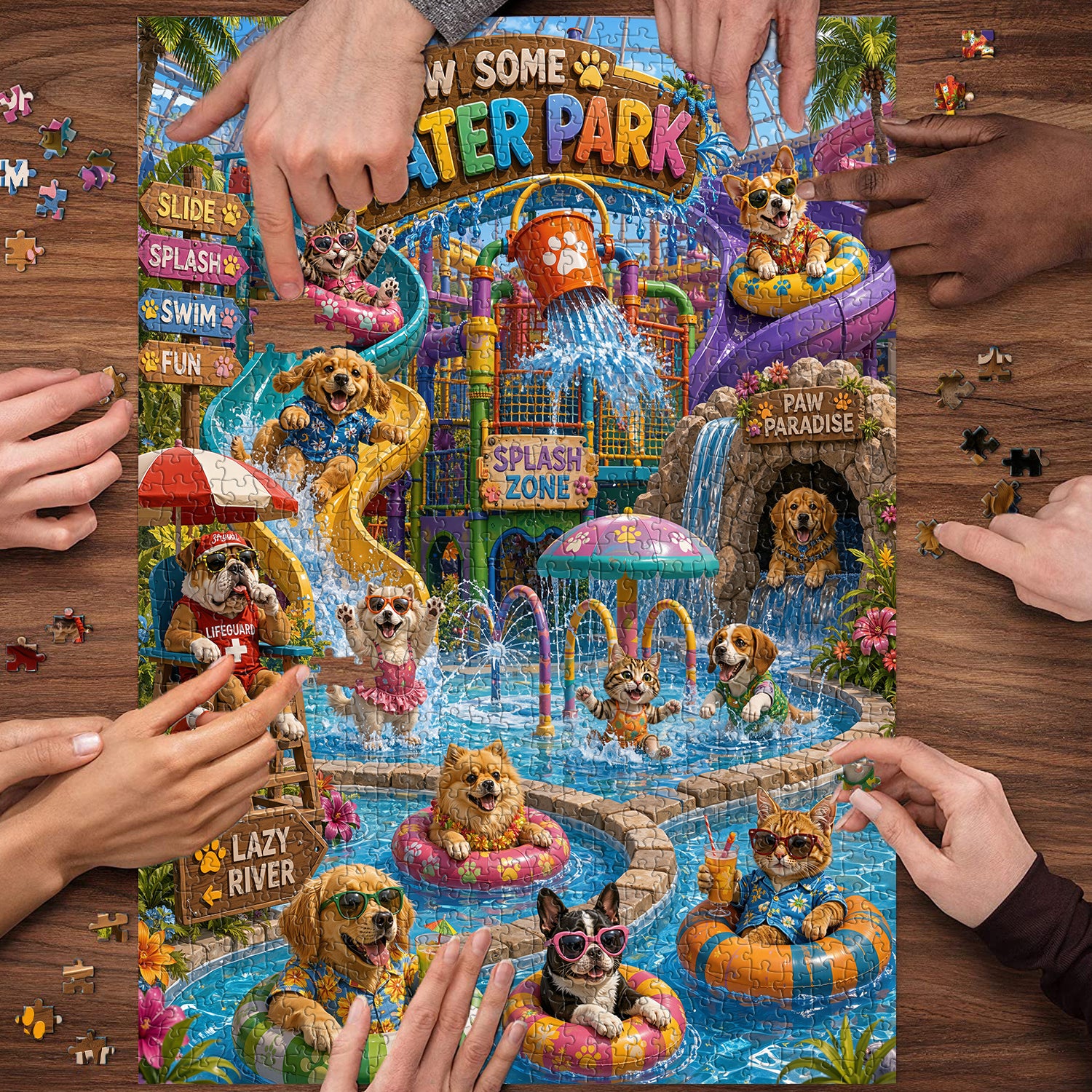 Cute Pet Water Park Jigsaw Puzzle 1000 Pieces