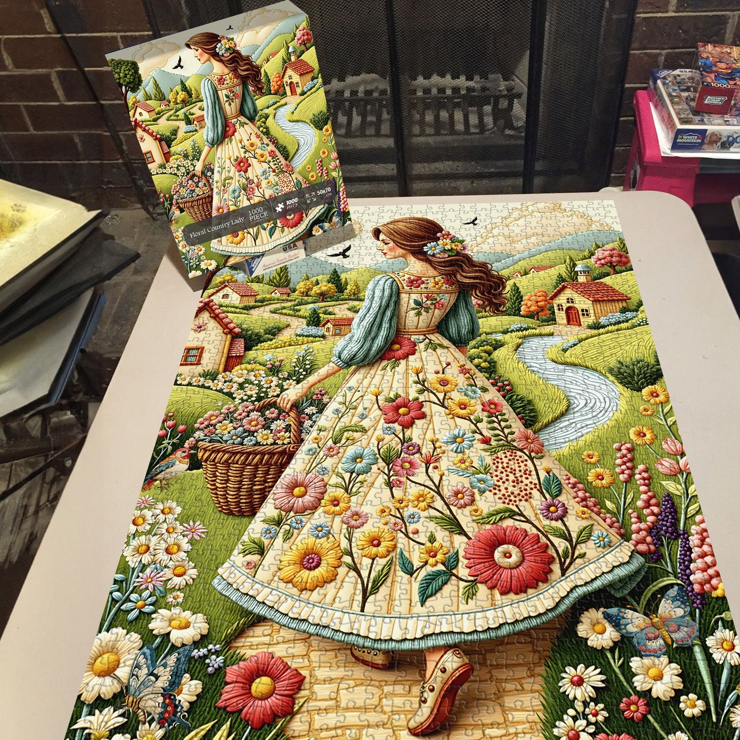 Puzzle da donna di campagna floreale, 1000 pezzi