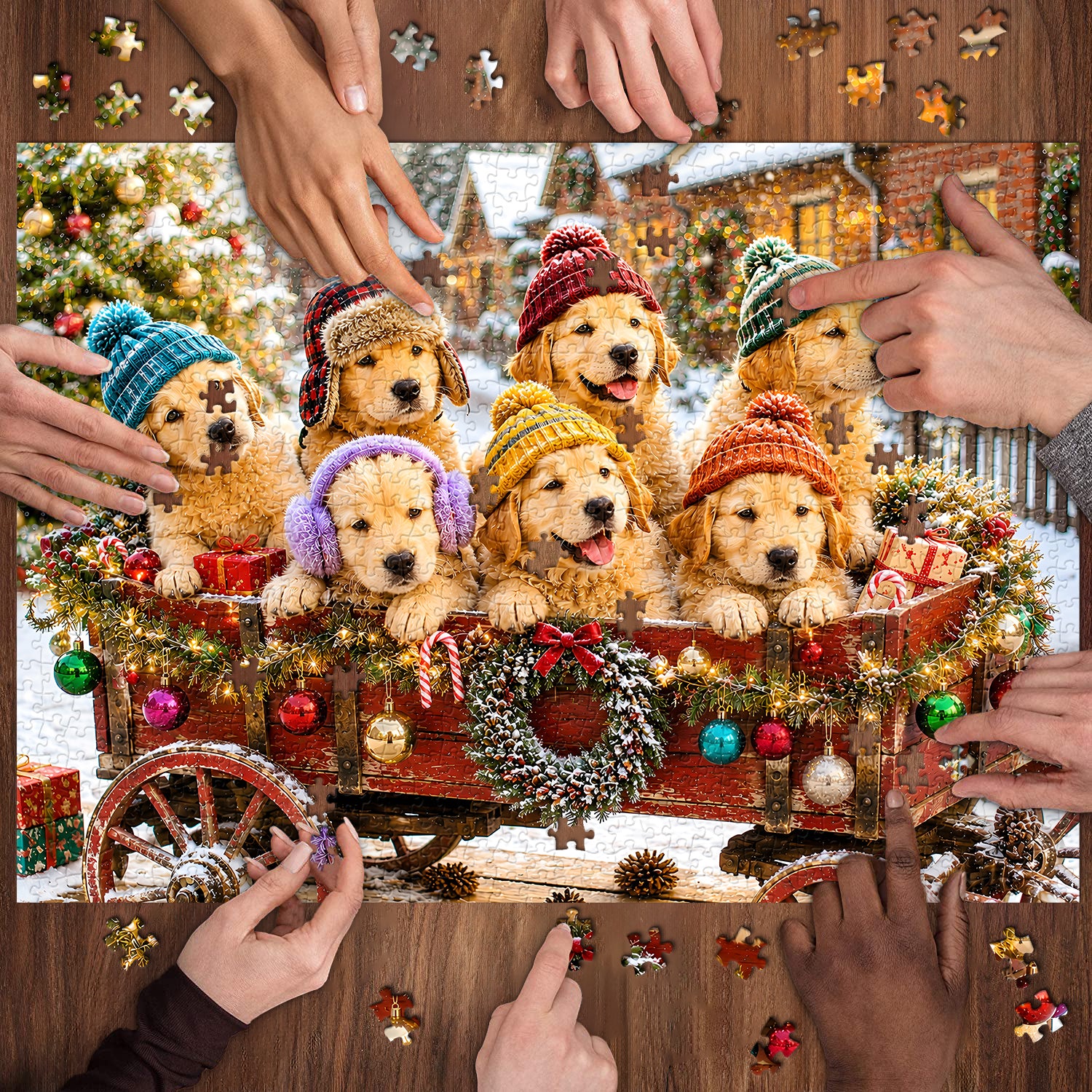 Puppy Christmas Wagon Jigsaw Puzzle 1000 Pieces