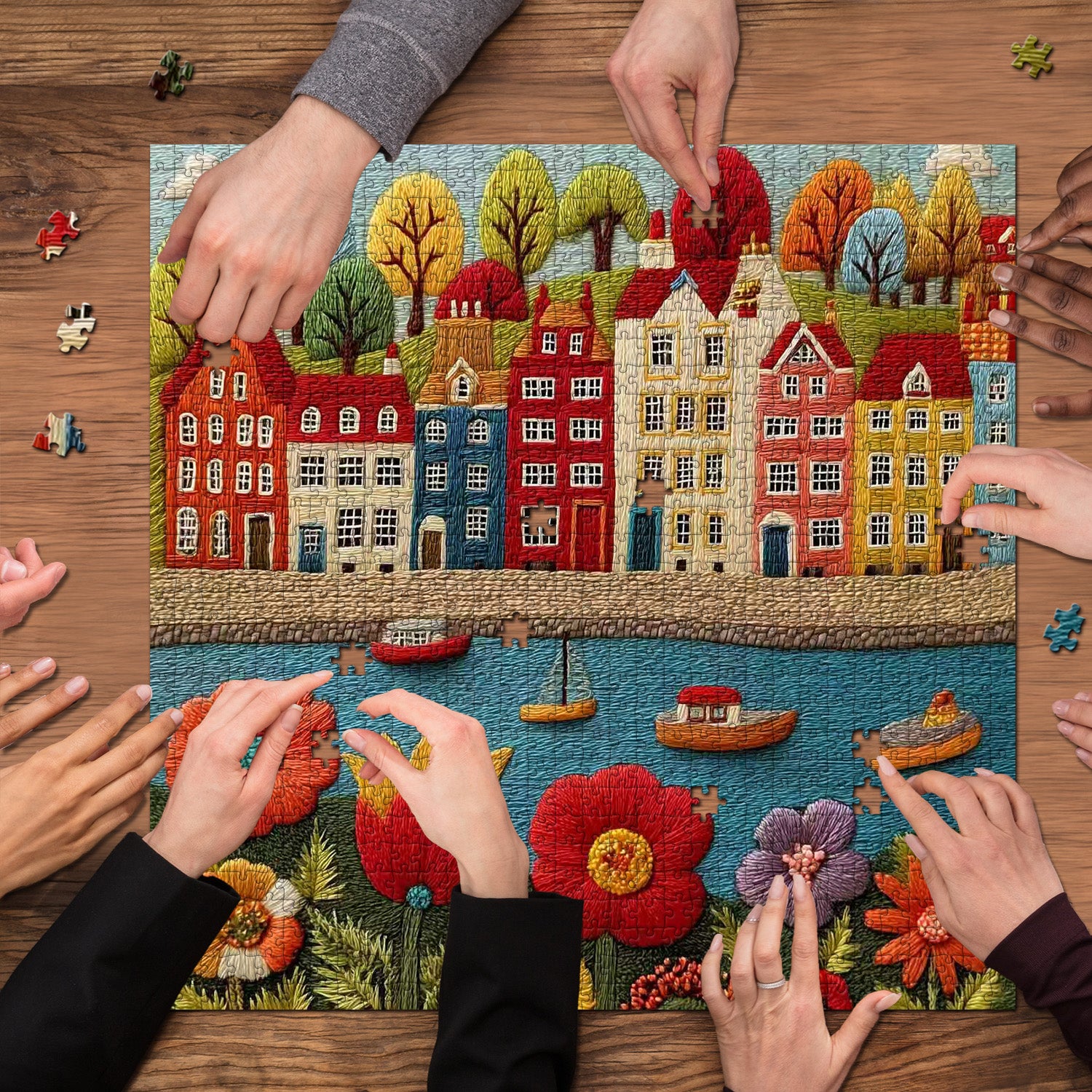 Puzzle con fiume in fiore, 1000 pezzi