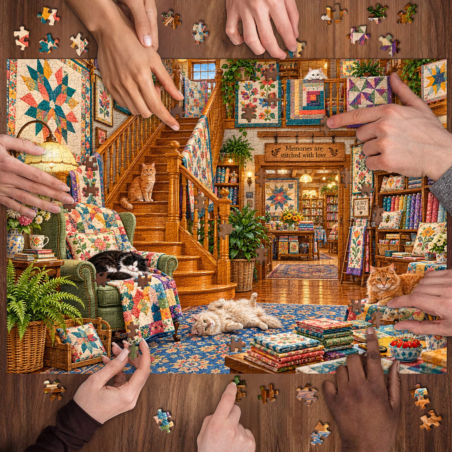 Quilt Shop Kittens Jigsaw Puzzle 1000 Pieces