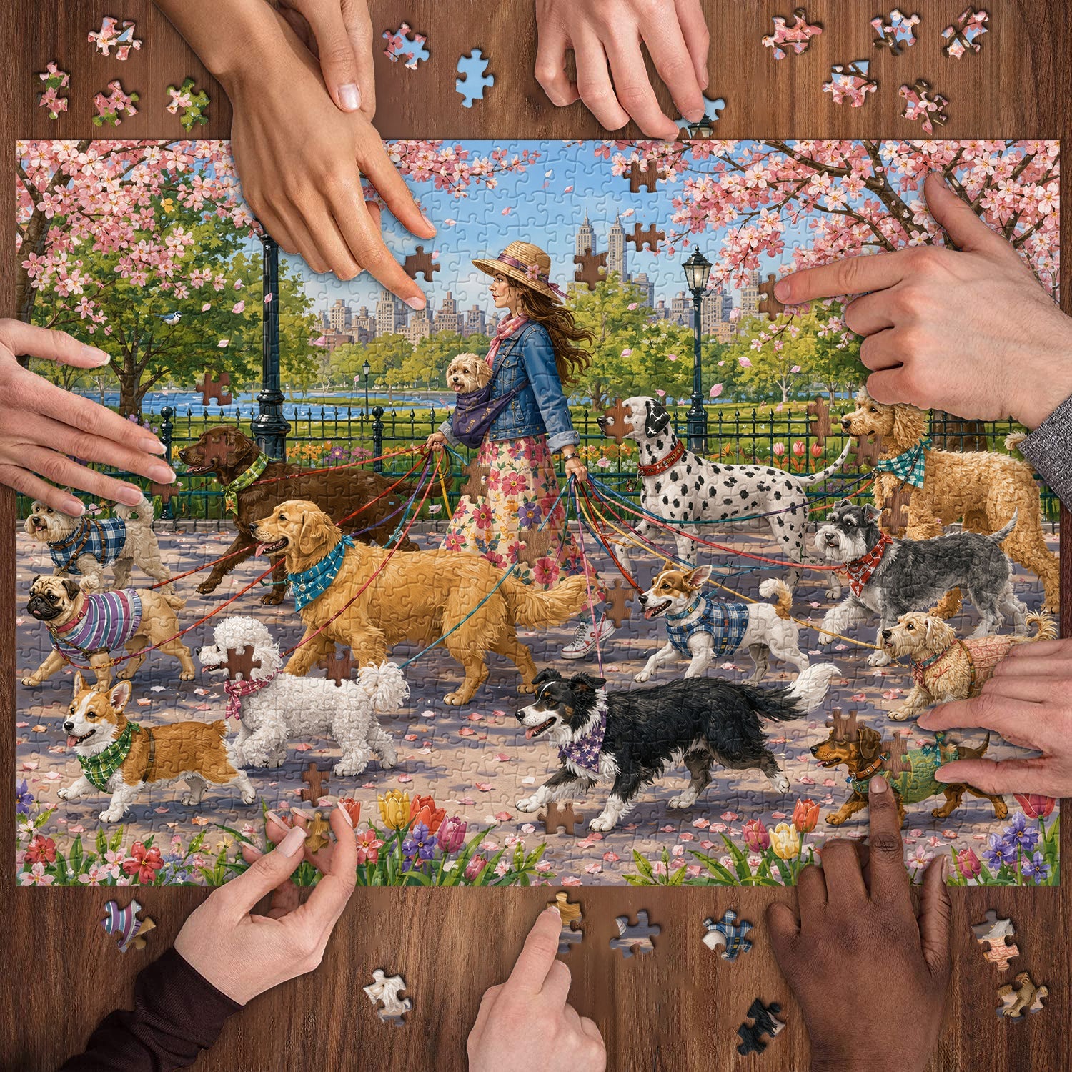 City Floral Pup Stride Jigsaw Puzzle 1000 Pieces