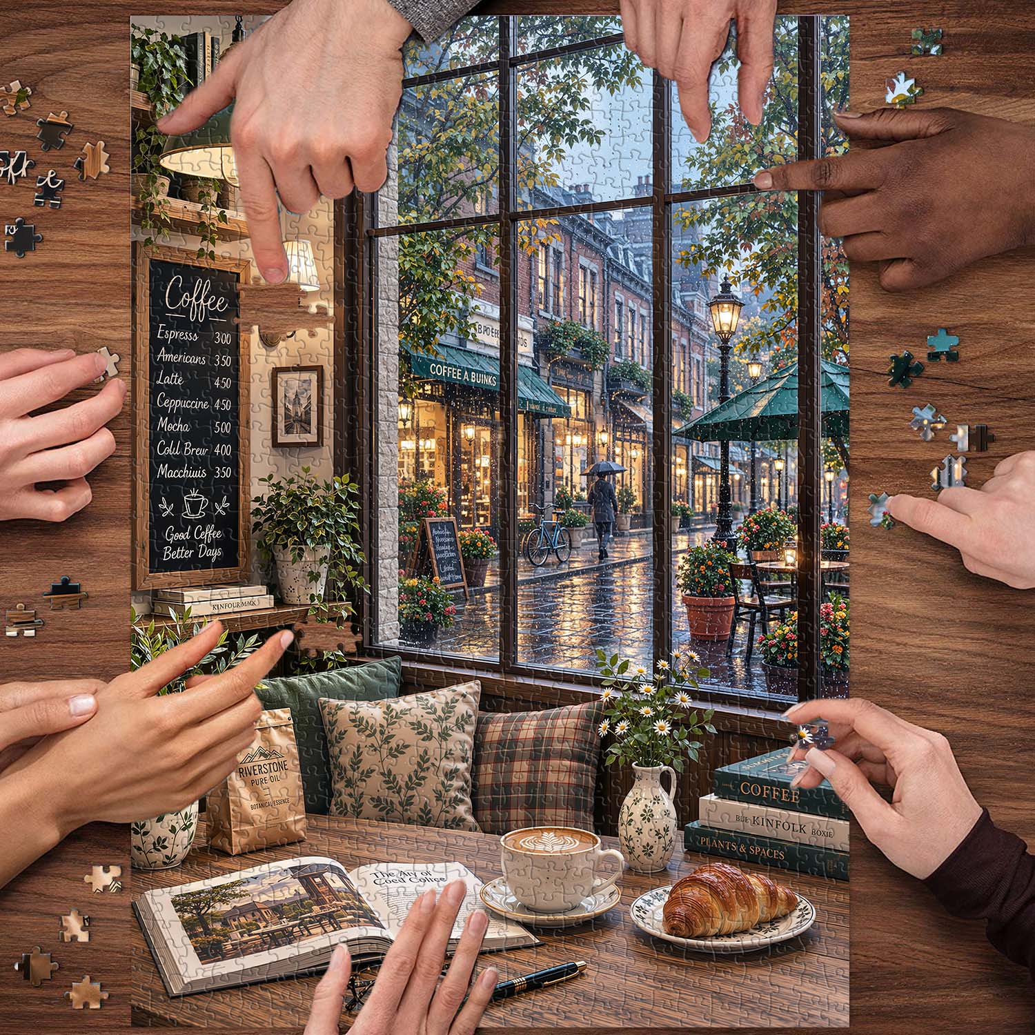 Rainy Lane Café Jigsaw Puzzle 1000 Pieces