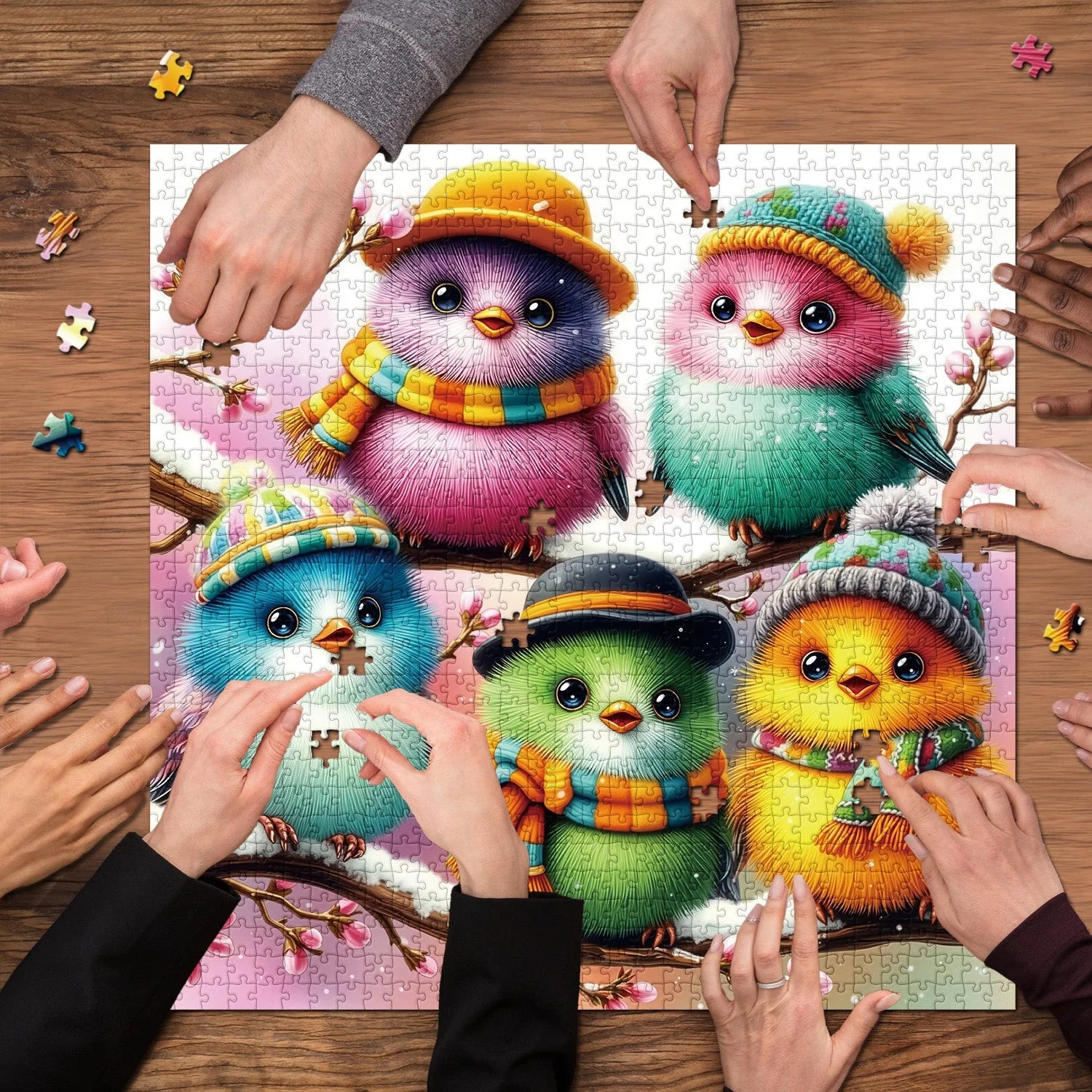 Colorful Hat Birds Jigsaw Puzzle 1000 Pieces