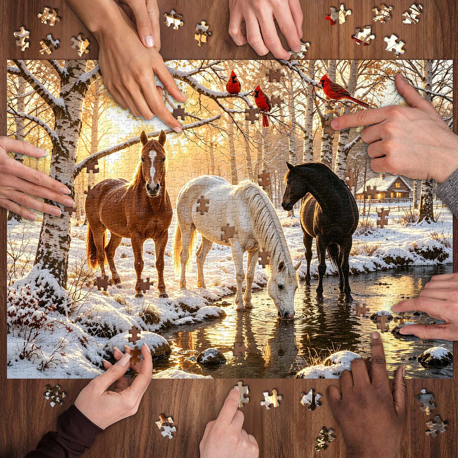 Sunset Winter Steeds Jigsaw Puzzle 1000 Pieces