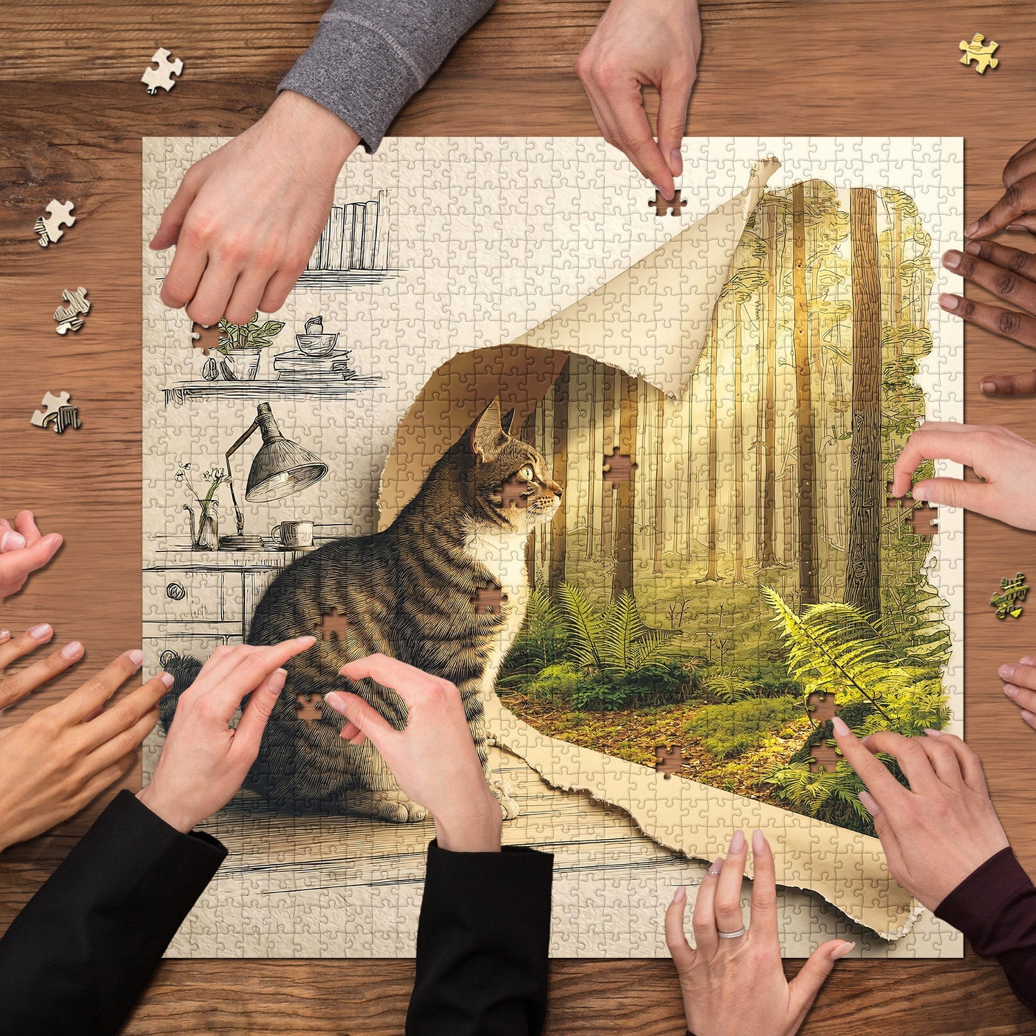 Das erforschende Katzenpuzzle 1000 Teile