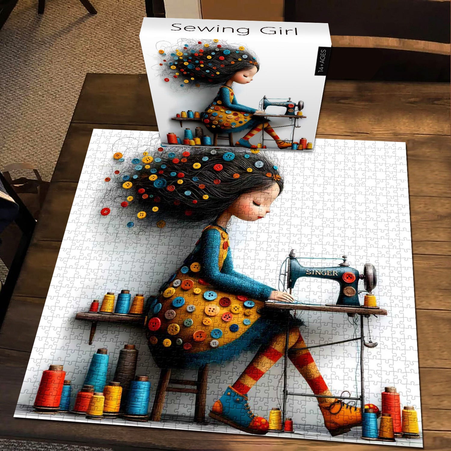 Nähendes Mädchen-Puzzle 1000 Teile