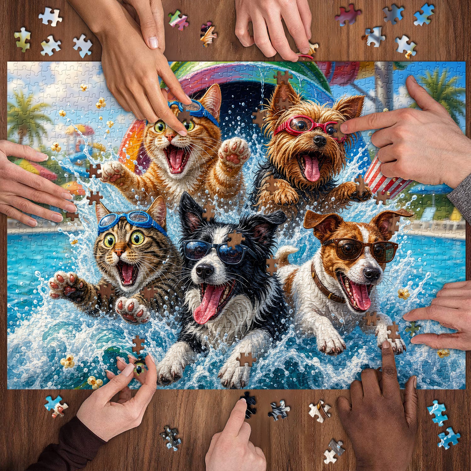 Cute Pet Pool Party Jigsaw Puzzle 1000 Pieces