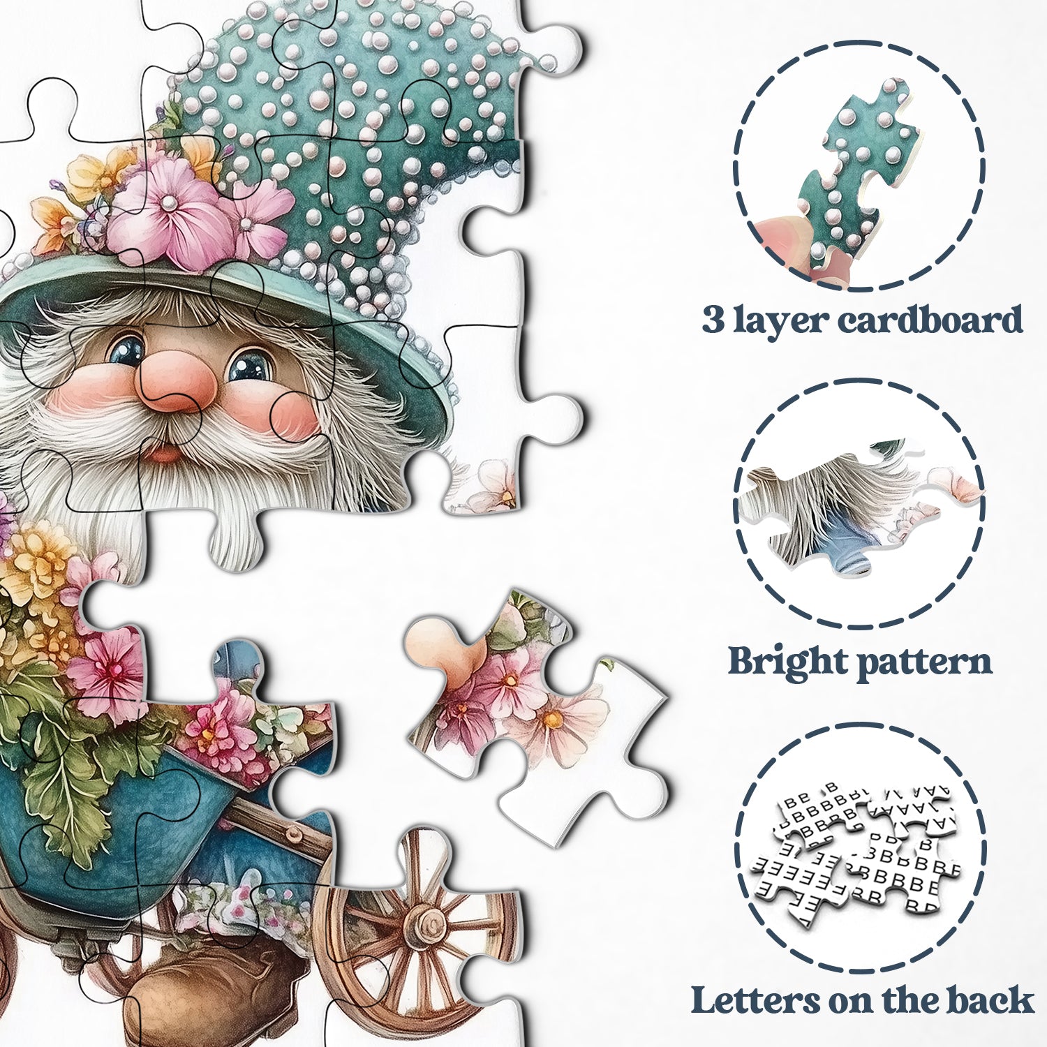 Pastel Floral Gnome Jigsaw Puzzle 1000 Pieces