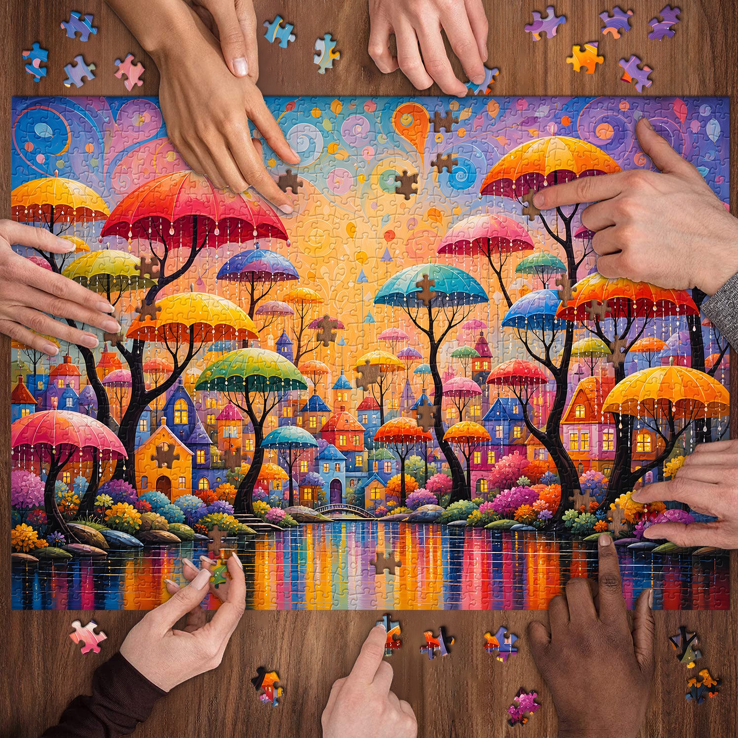 Puzzle stravagante della città dell'ombrello, 1000 pezzi