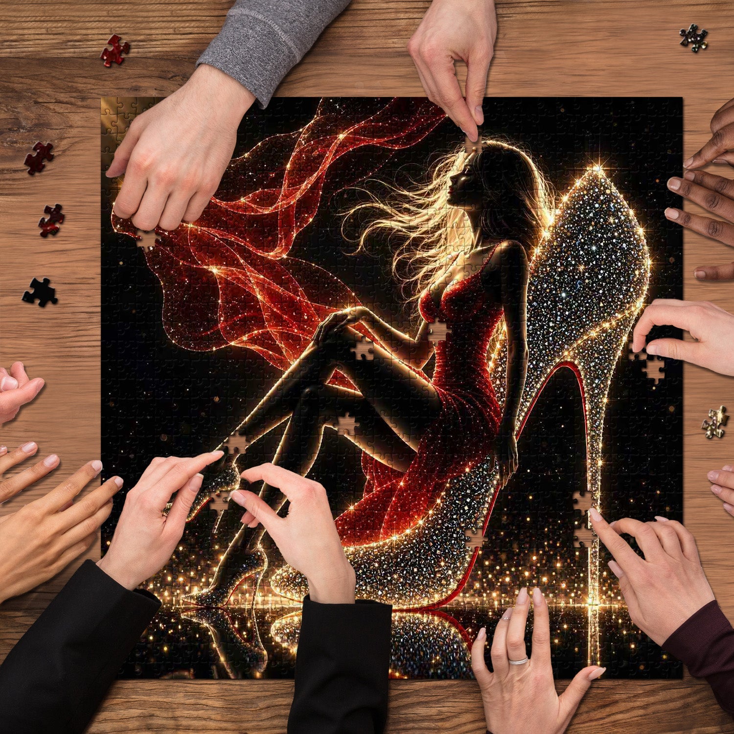 Puzzle rosso e scintillante notturno da 1000 pezzi