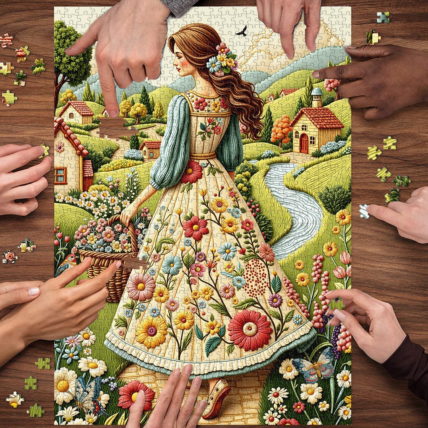 Puzzle da donna di campagna floreale, 1000 pezzi