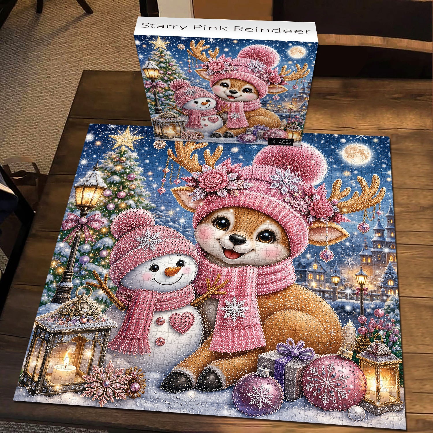 Starry Pink Reindeer Jigsaw Puzzle 1000 Pieces
