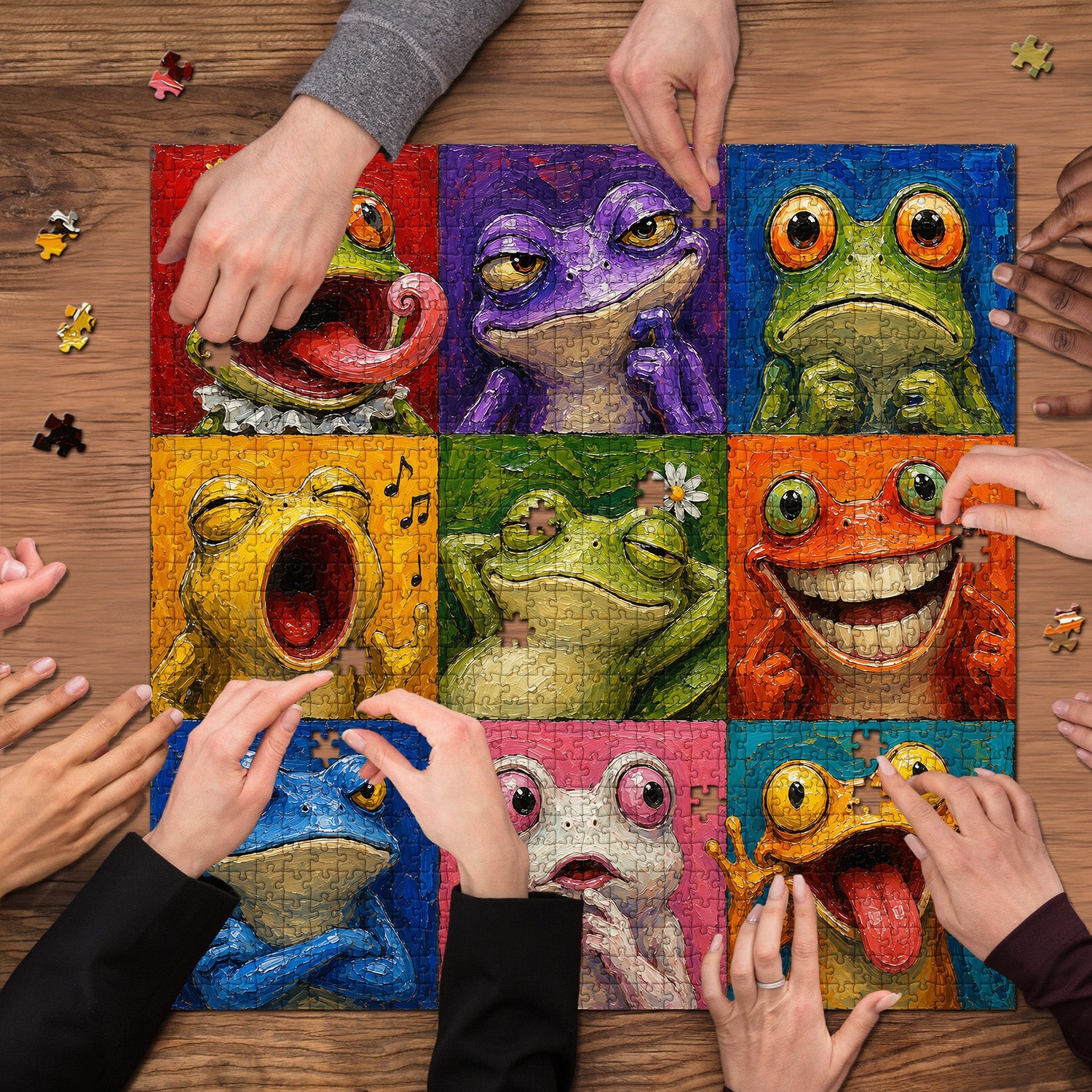 Colorful Frog Faces Jigsaw Puzzle 1000 Pieces
