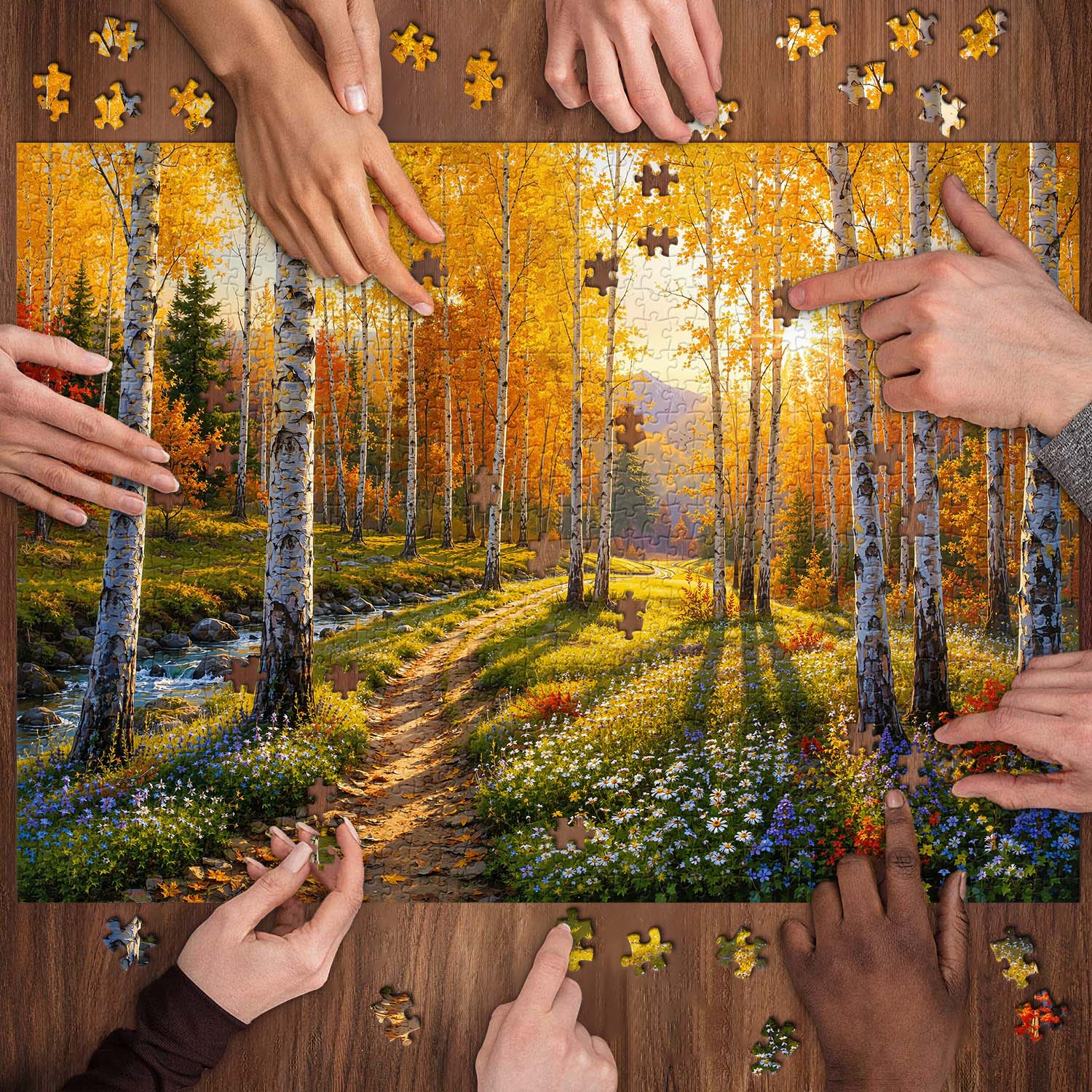 Fall Birch Stream Jigsaw Puzzle 1000 Pieces