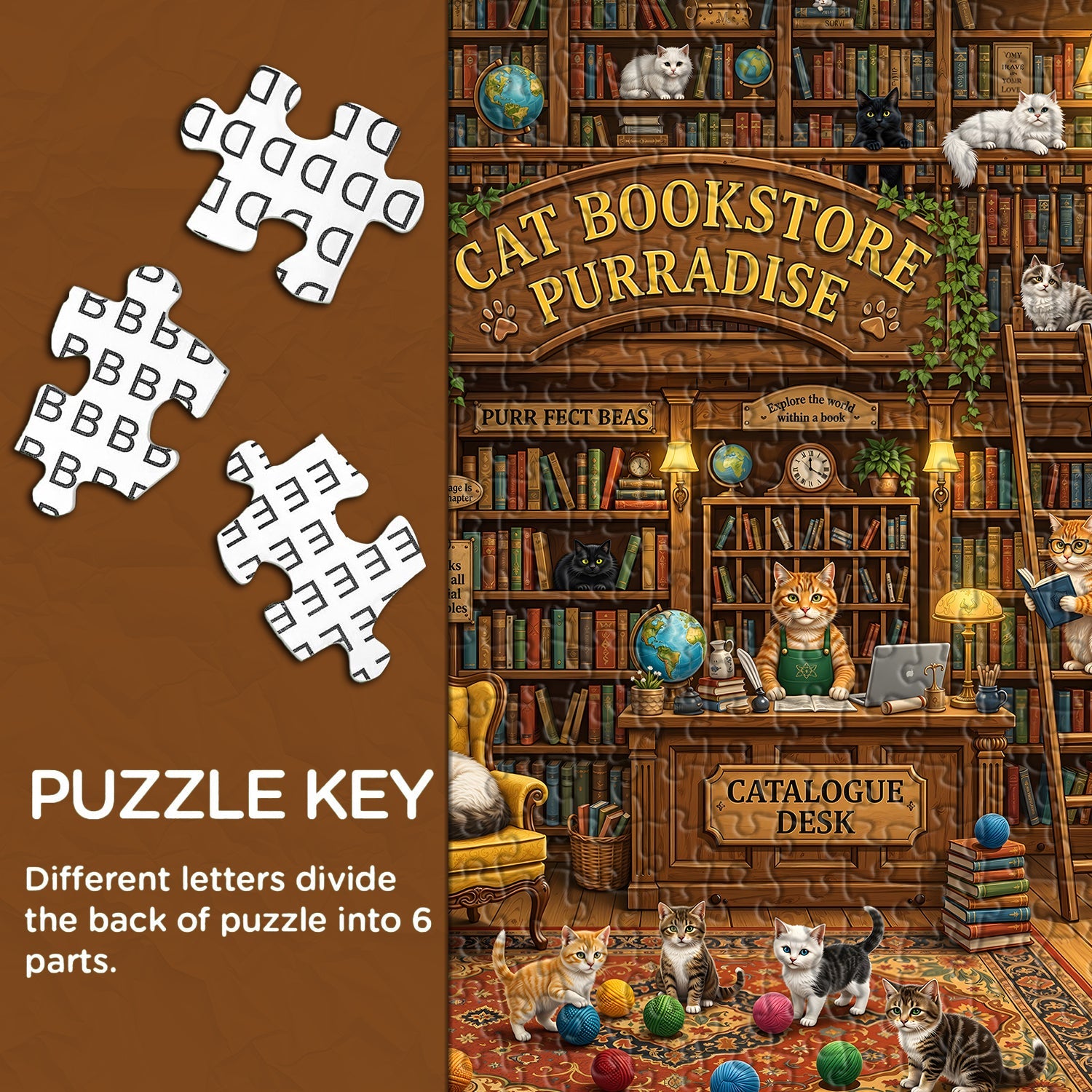 Vintage Cat Library Jigsaw Puzzle 1000 Piece