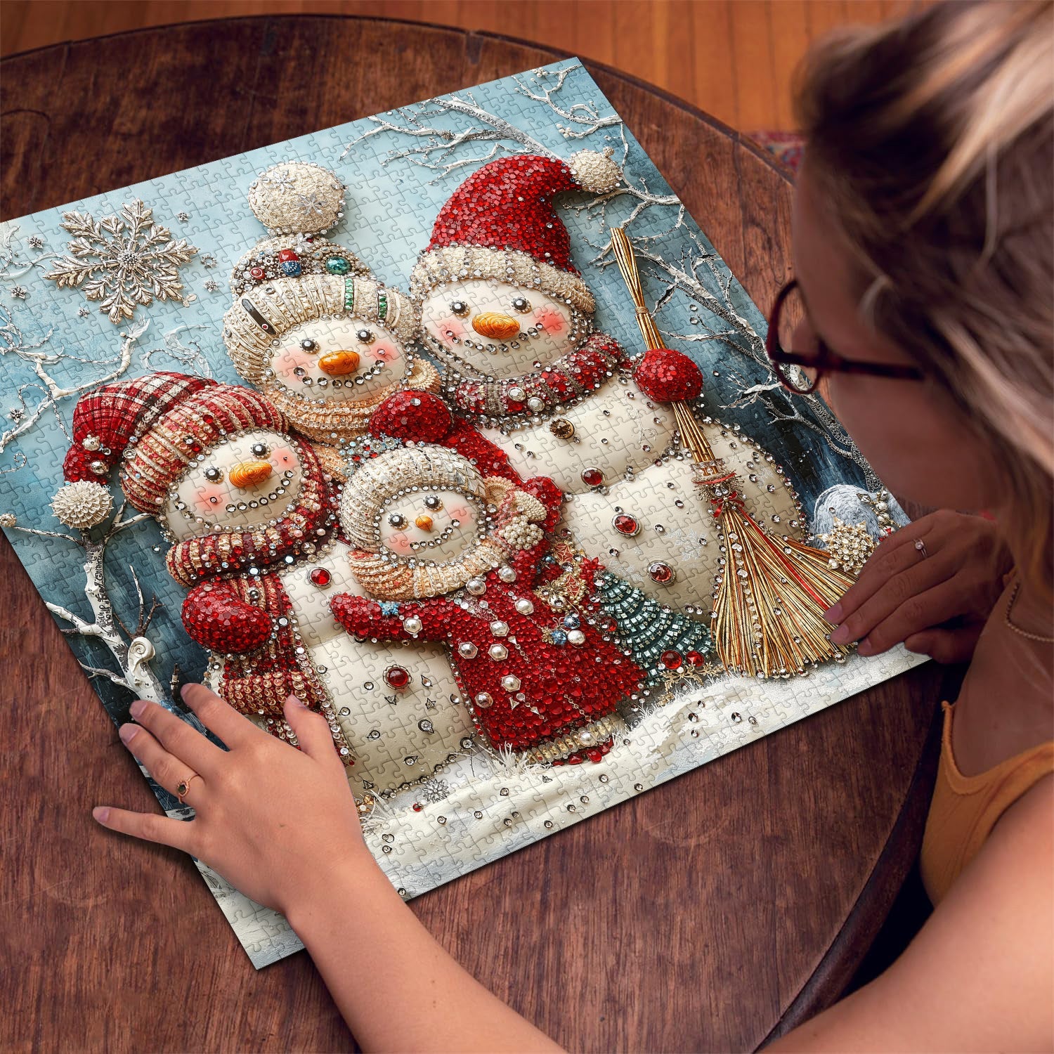Beaded Snow Family Jigsaw Puzzle 1000 Pieces