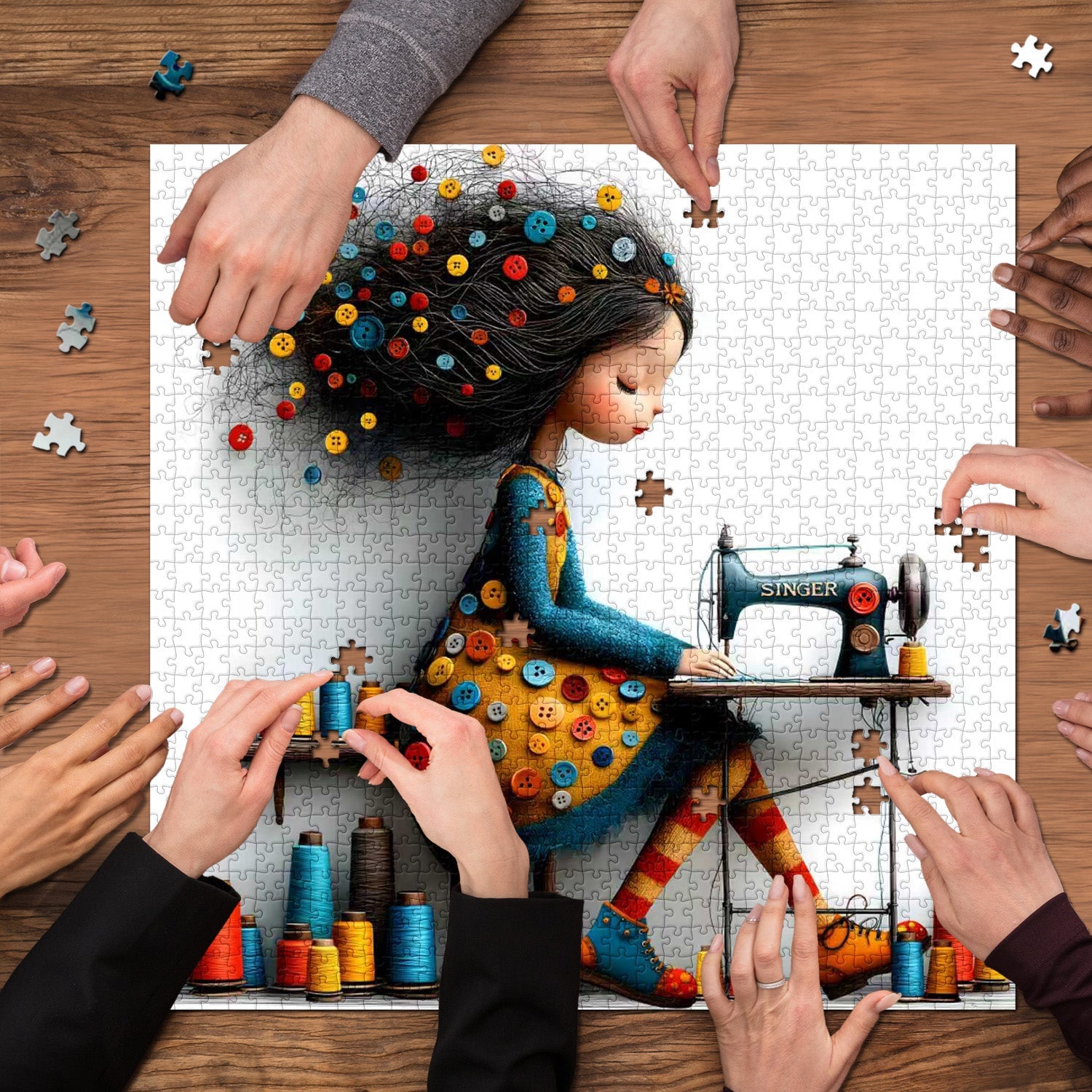 Nähendes Mädchen-Puzzle 1000 Teile