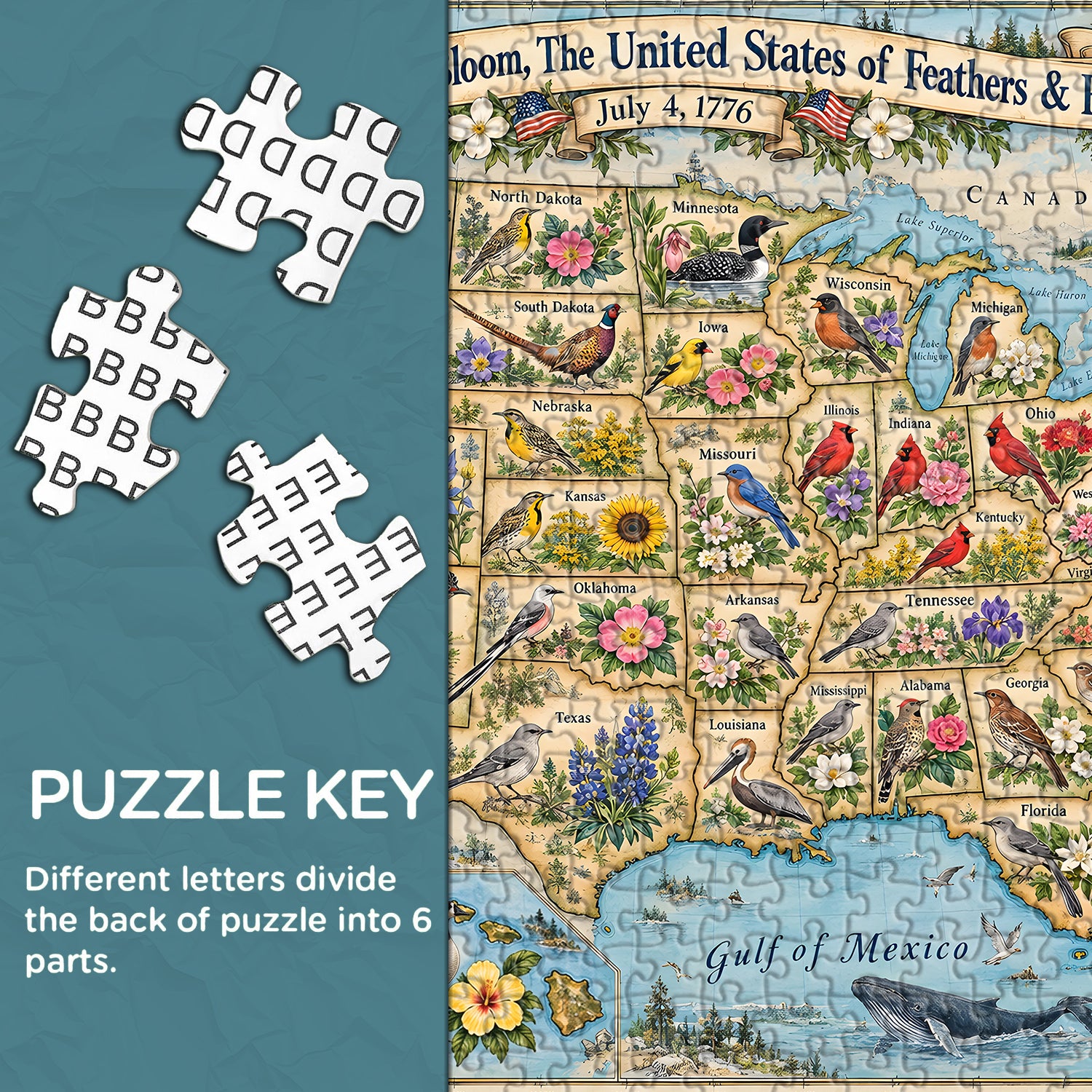 Feathers & Flowers Map Jigsaw Puzzle 1000 Pieces