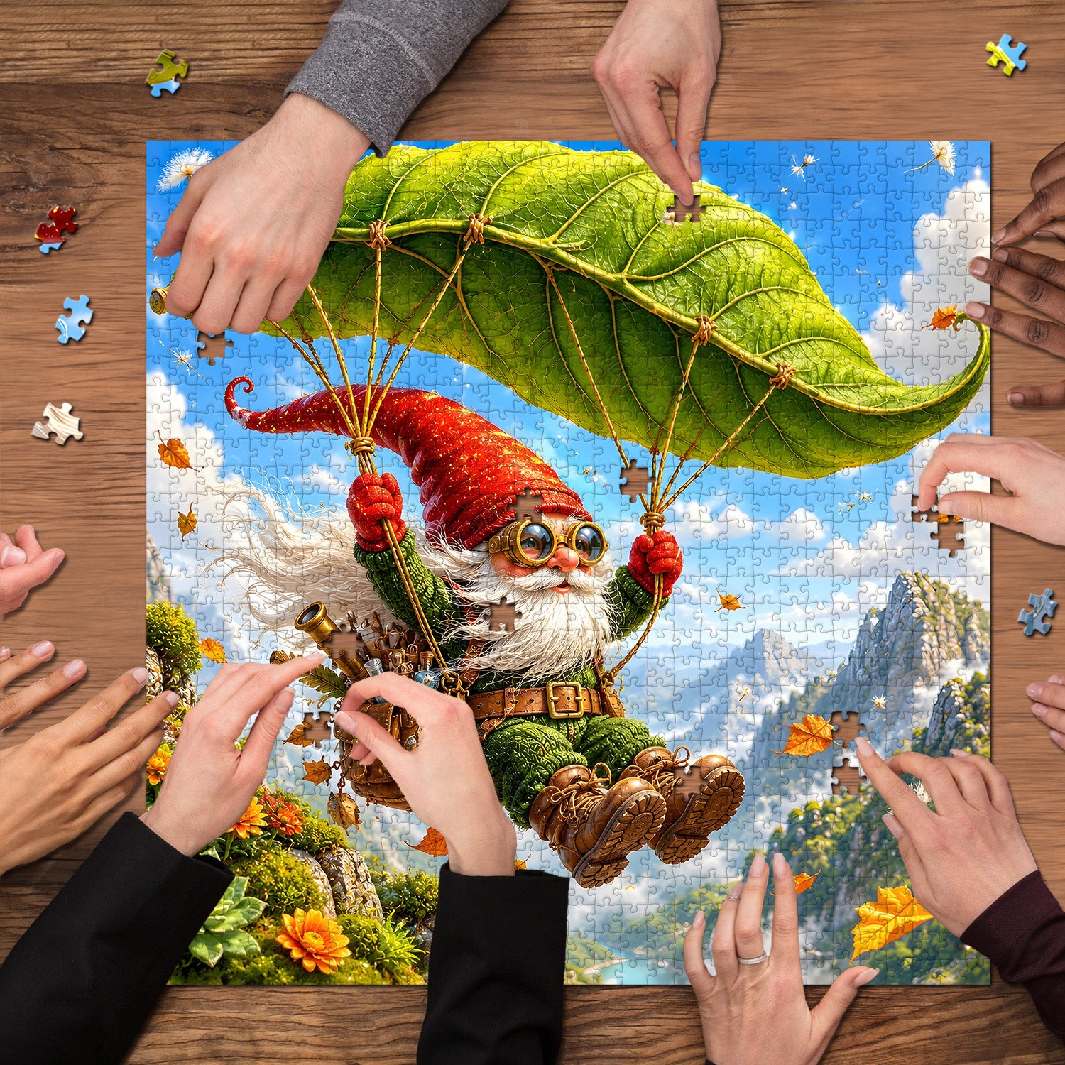 Leaf Gliding Gnome Jigsaw Puzzle 1000 Pieces
