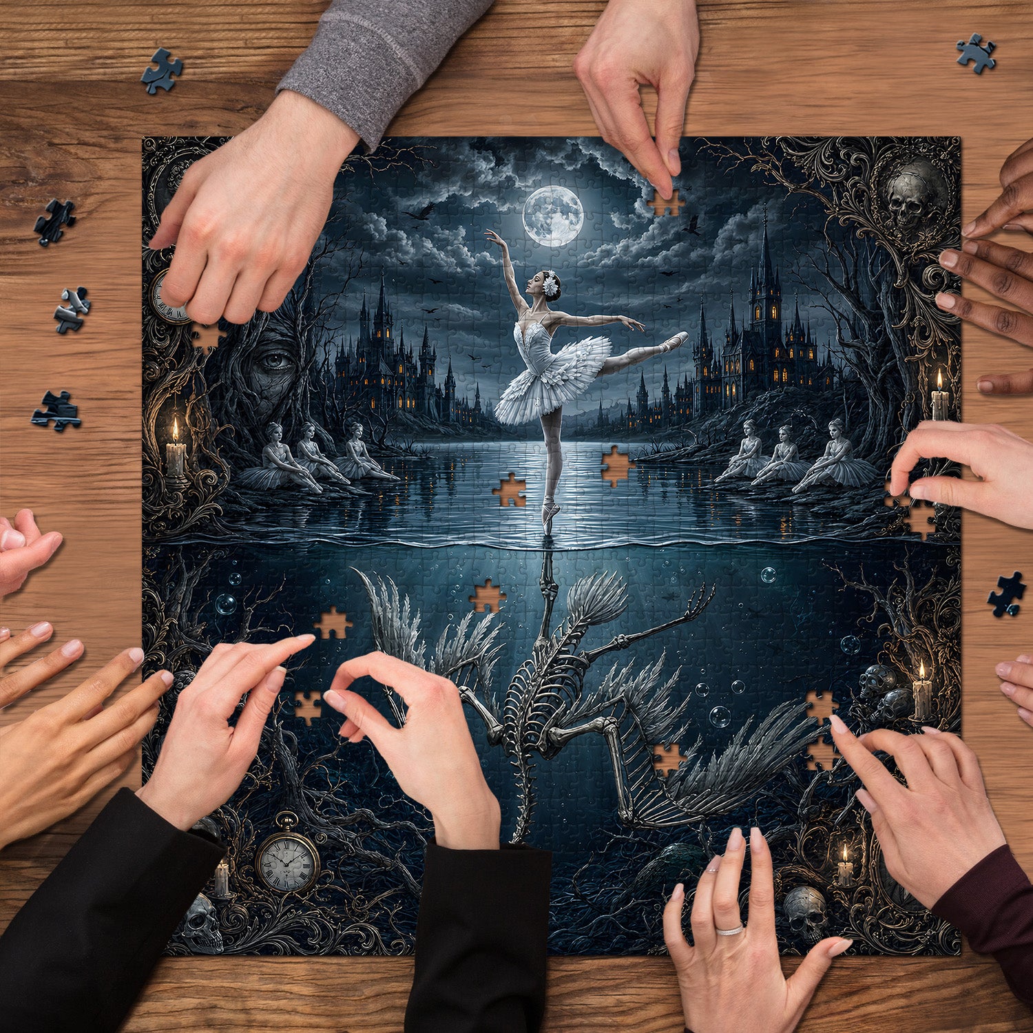 Gothic Swan Lake Mirror Jigsaw Puzzle 1000 Pieces