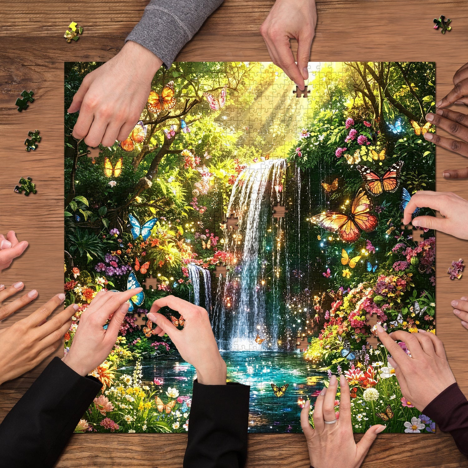 Wasserfall-Schmetterlinge-Garten-Puzzle 1000 Teile