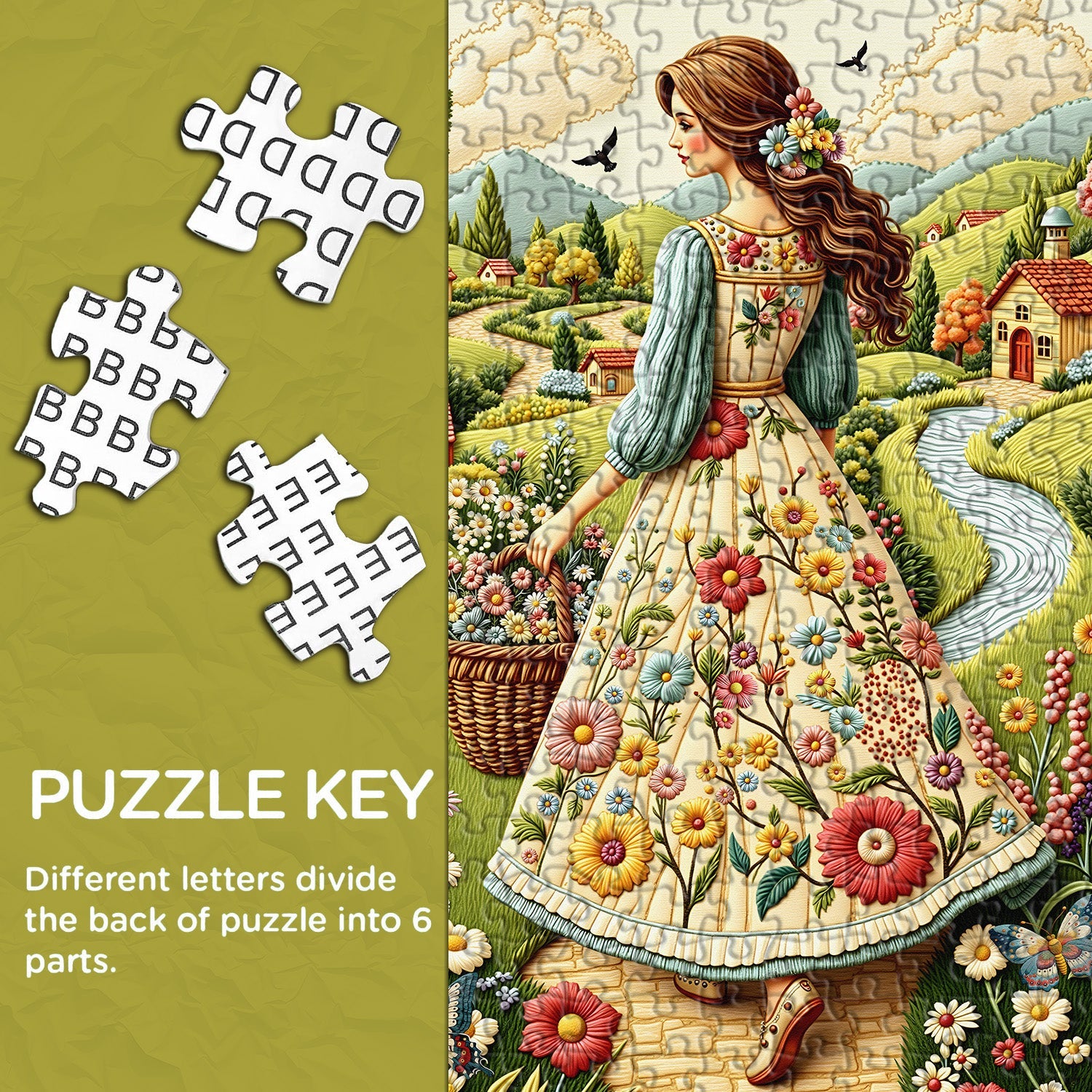 Puzzle da donna di campagna floreale, 1000 pezzi